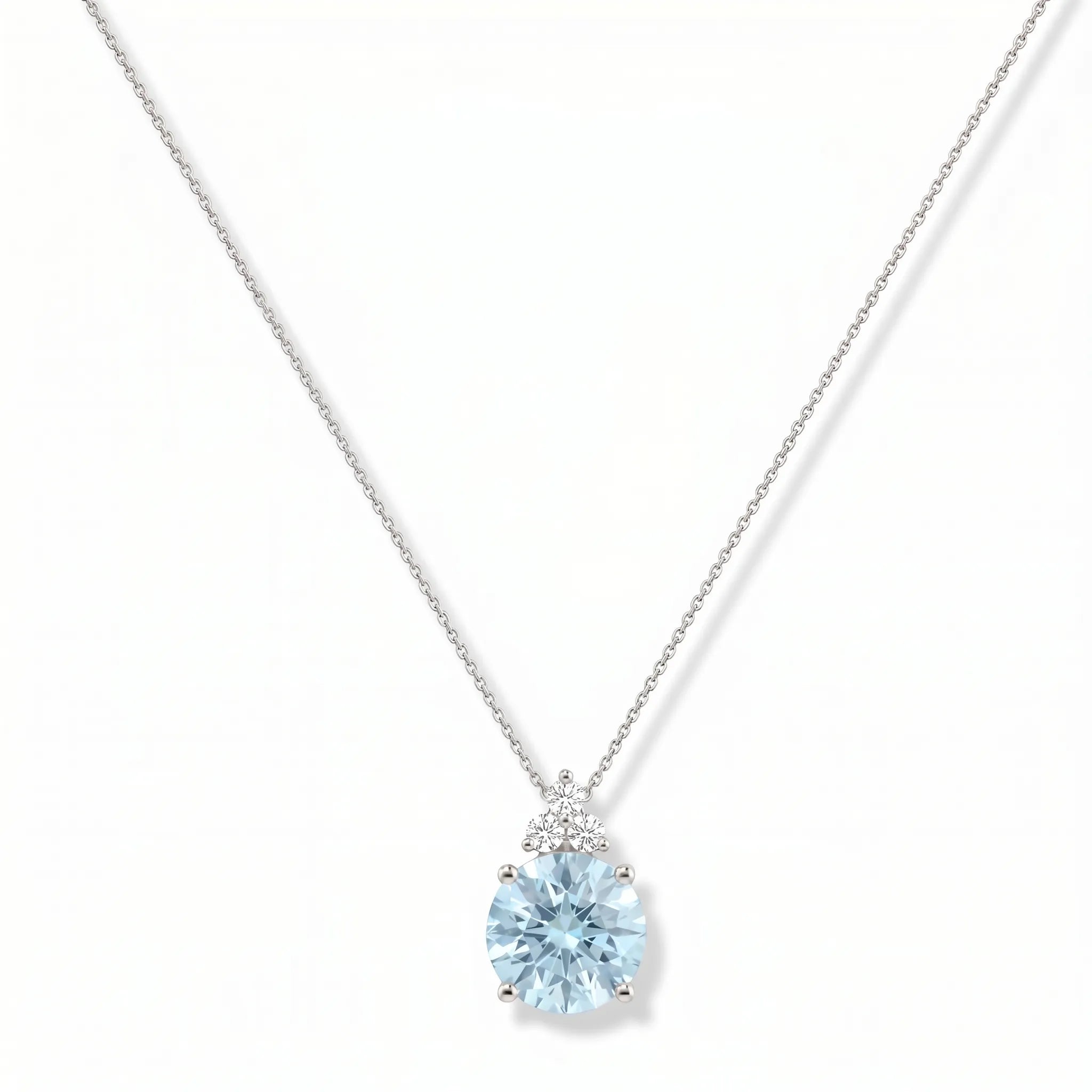 Riviera Tre Round Aquamarine Diamond Necklace
