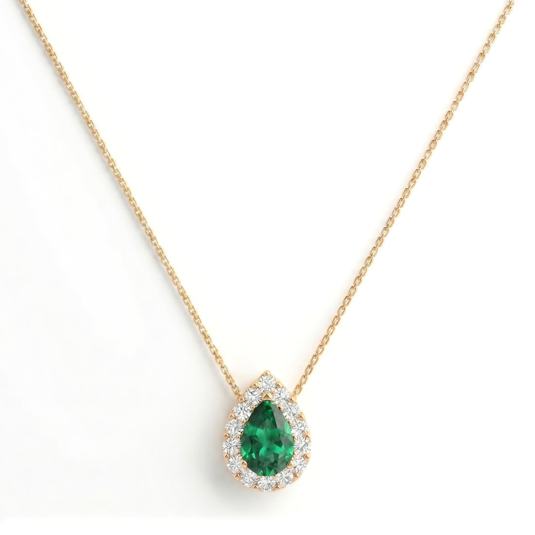 Noble Halo Pear-Cut Emerald Diamond Necklace