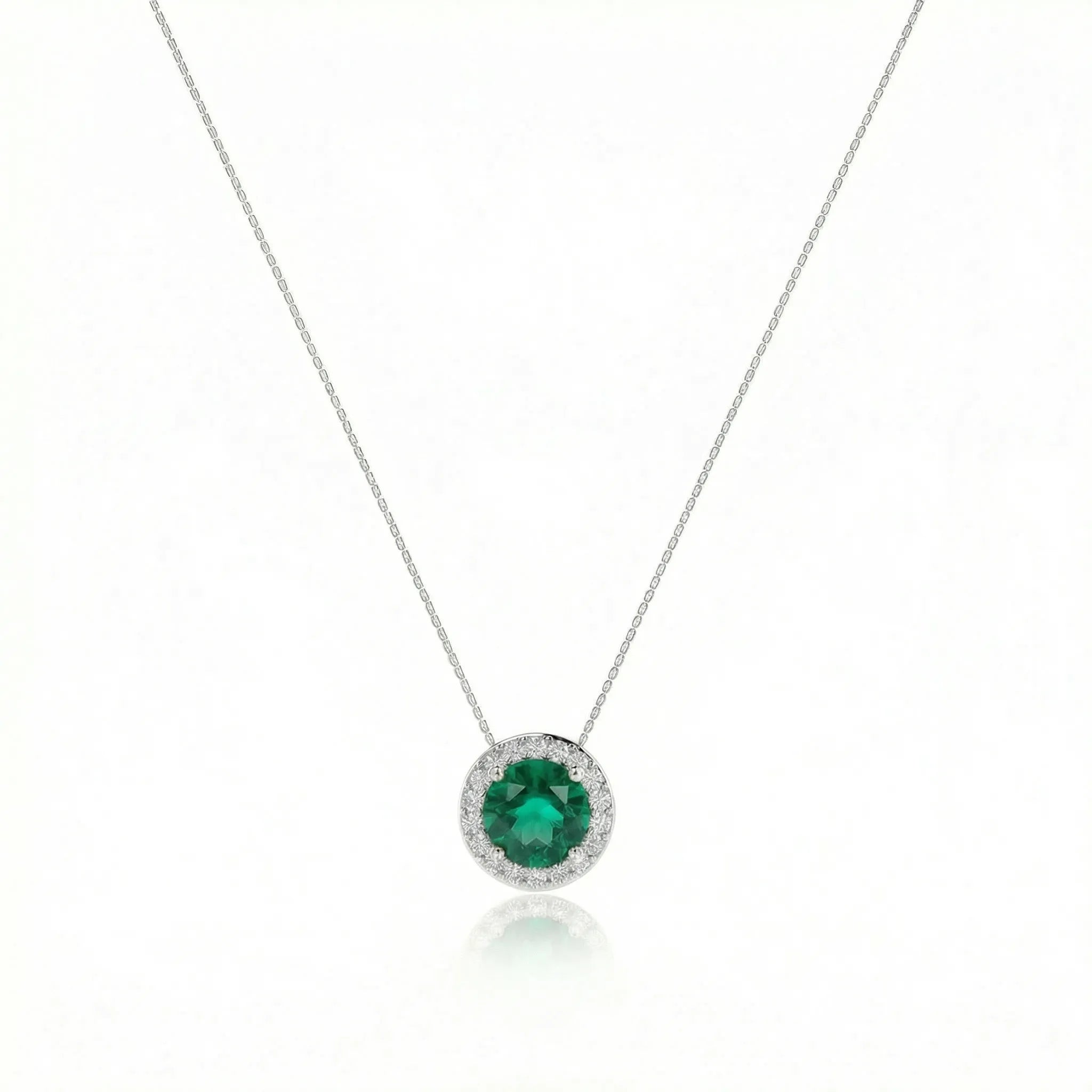 Noble Halo Round Emerald Diamond Necklace