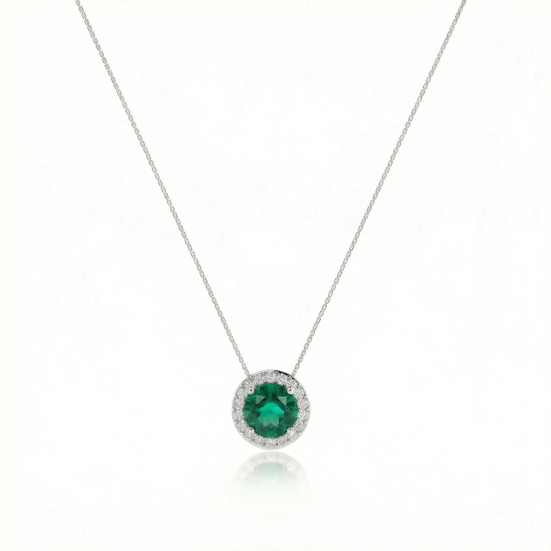 Noble Halo Round Emerald Diamond Necklace