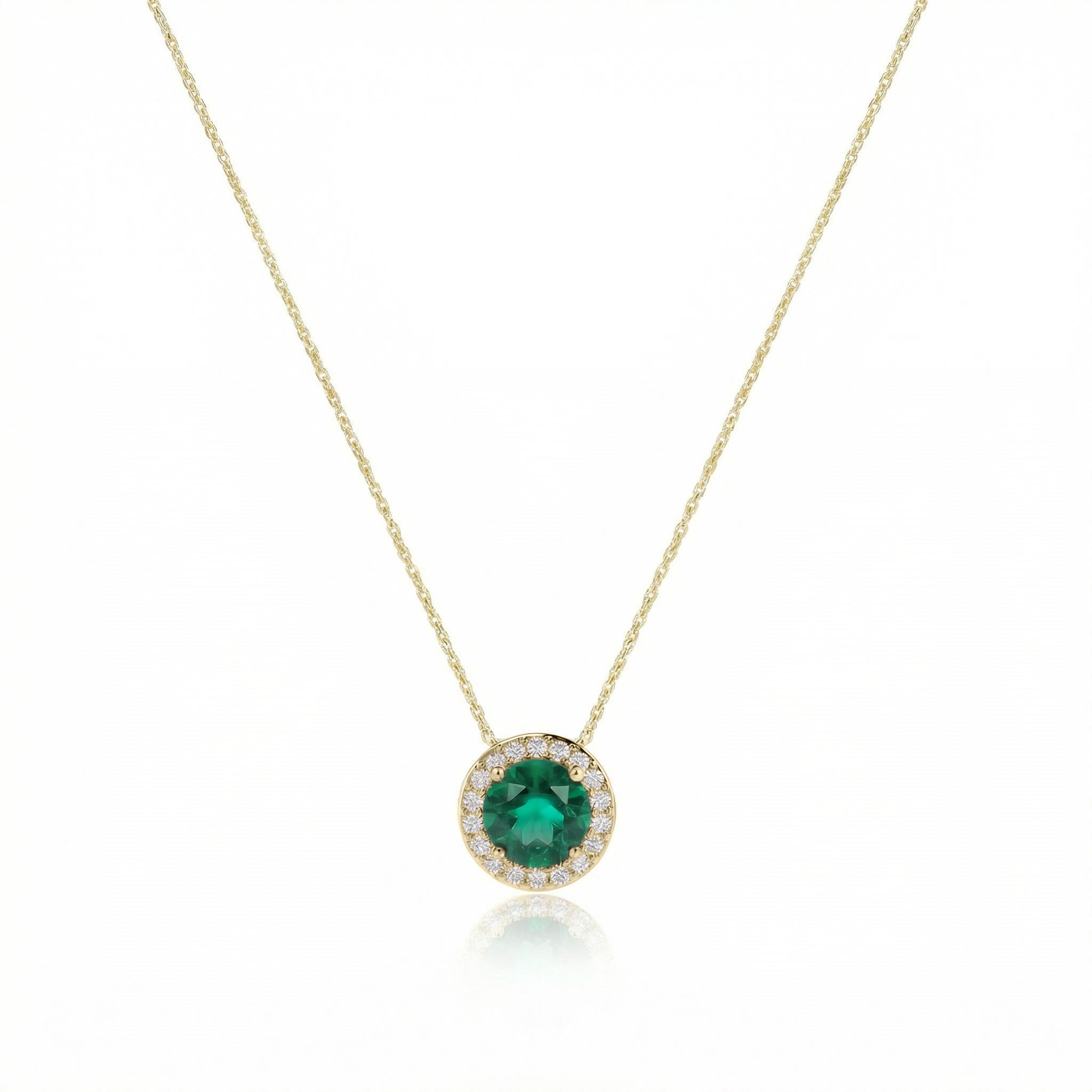 Noble Halo Round Emerald Diamond Necklace