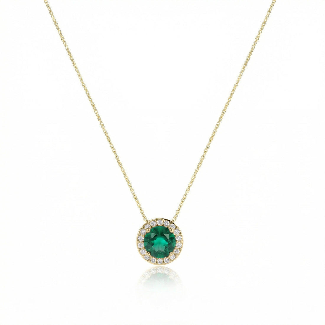 Noble Halo Round Emerald Diamond Necklace