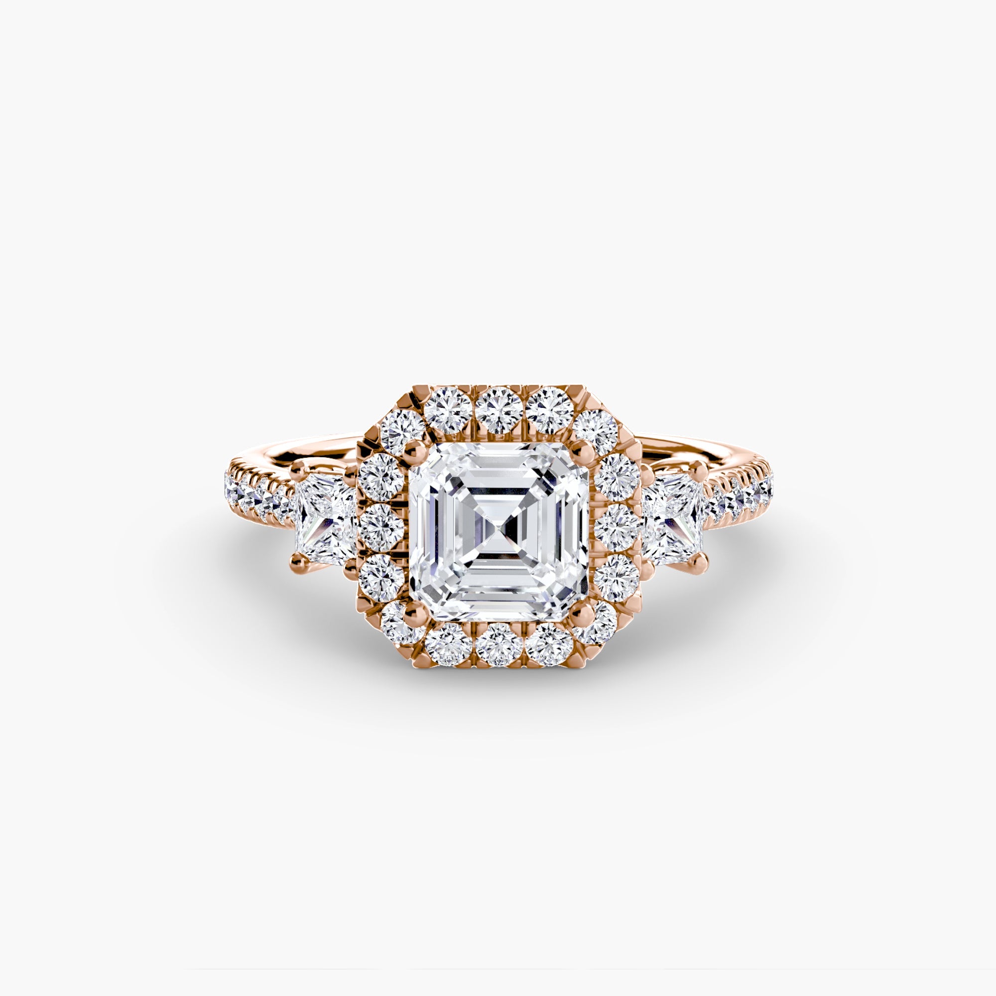 Three-Stone Ring with Halo 2 ALZA