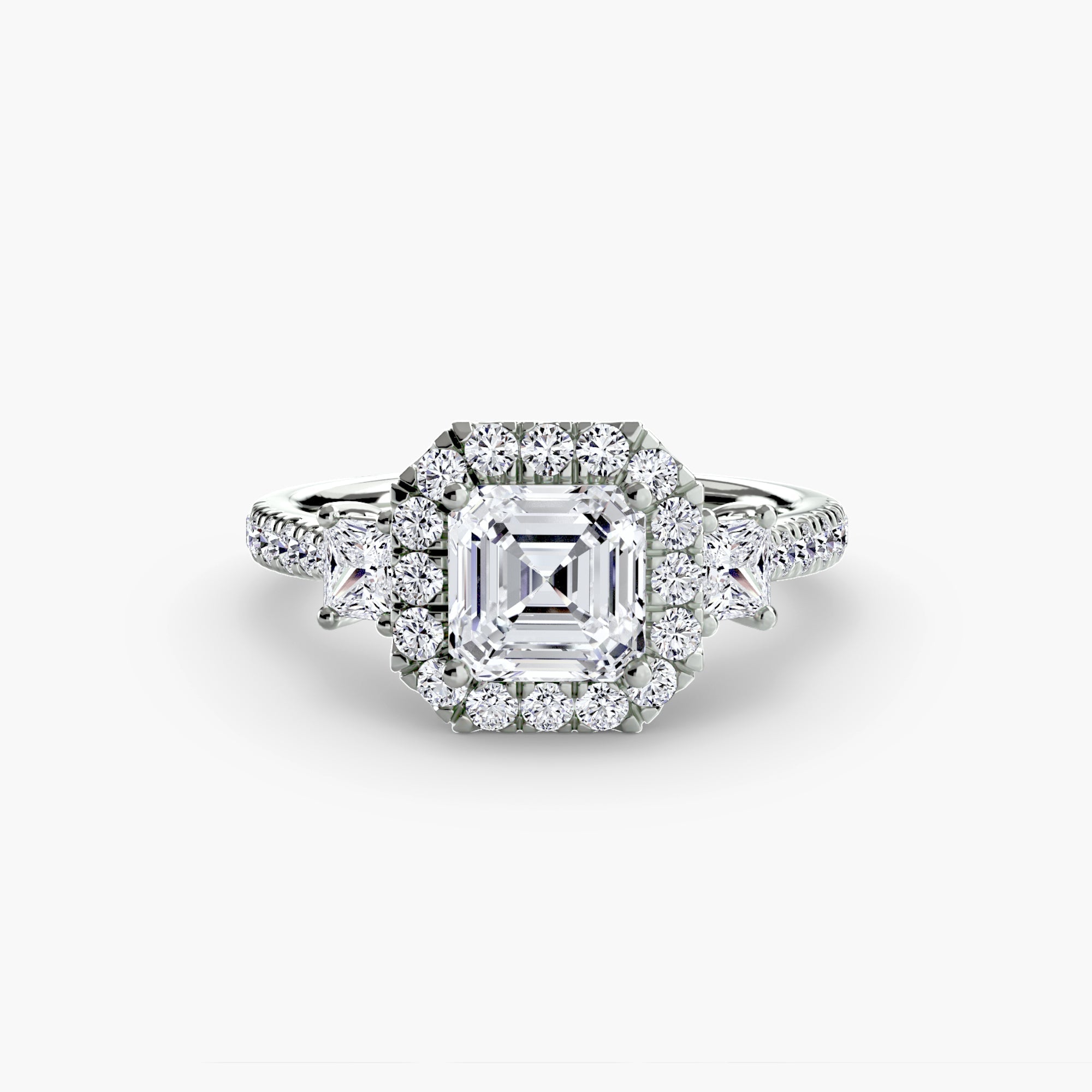 Three-Stone Ring with Halo 2 ALZA