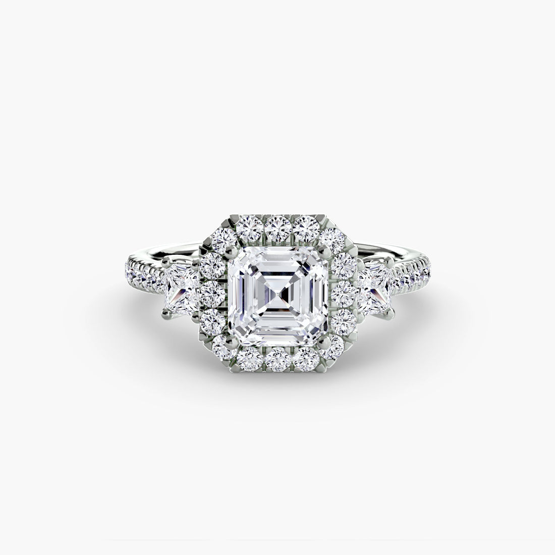 Three-Stone Ring with Halo 2 ALZA