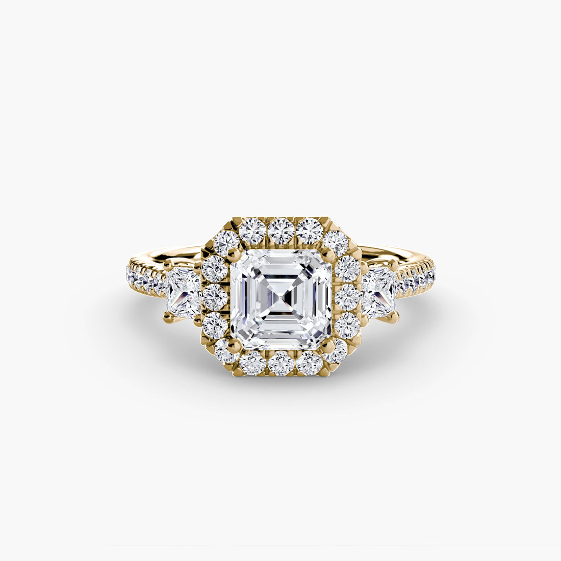 Three-Stone Ring with Halo 2 ALZA