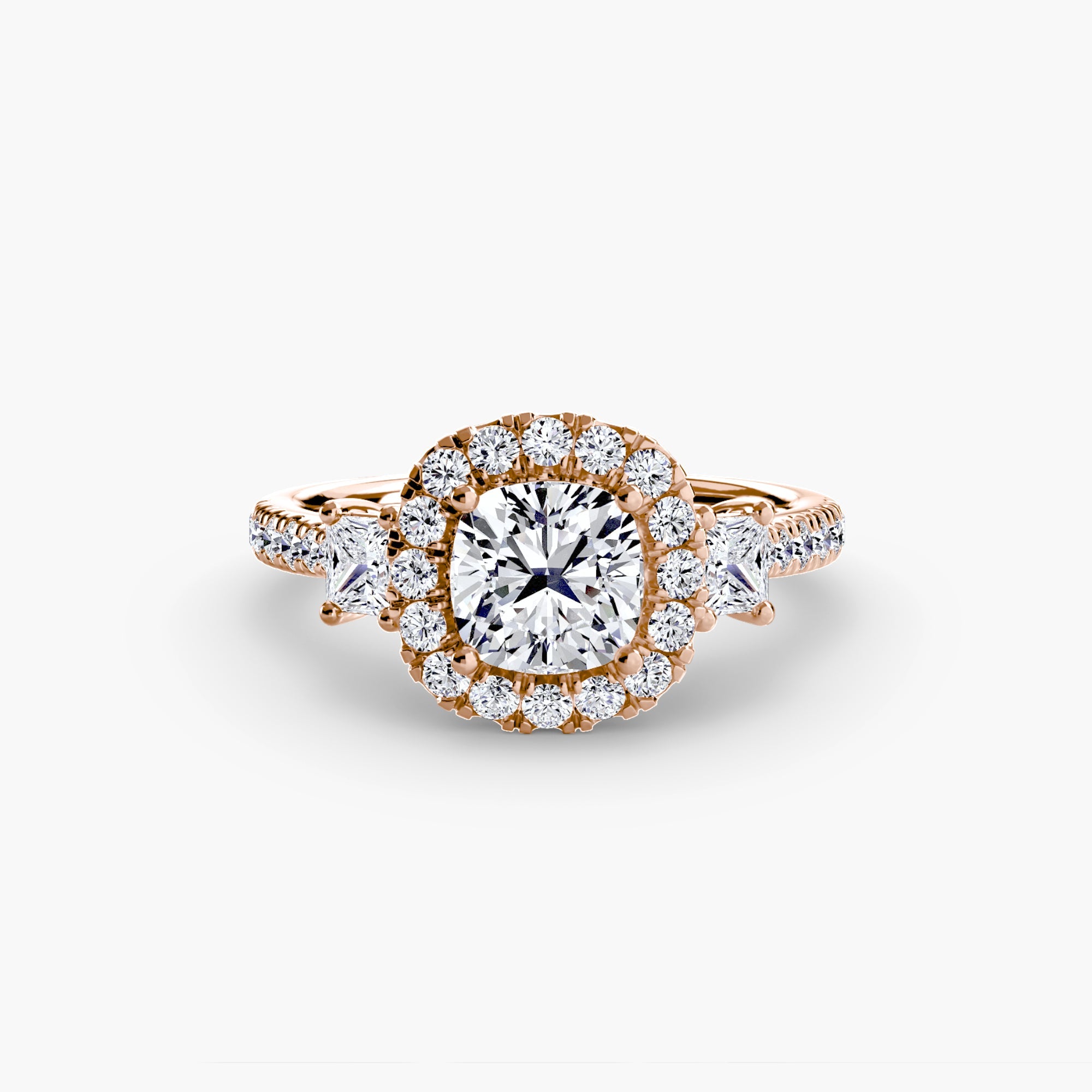 Three-Stone Ring with Halo 2 ALZA
