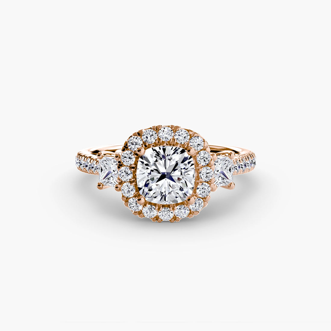 Three-Stone Ring with Halo 2 ALZA