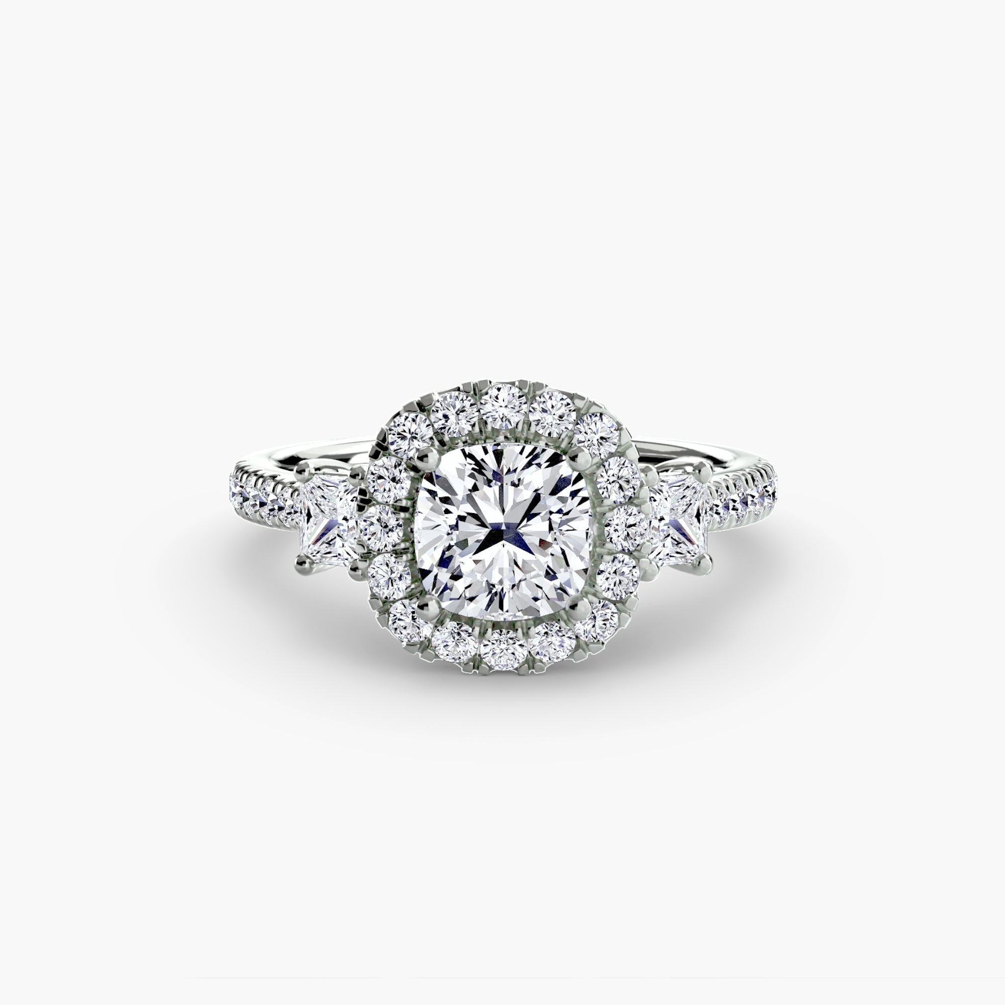 Three-Stone Ring with Halo 2 ALZA