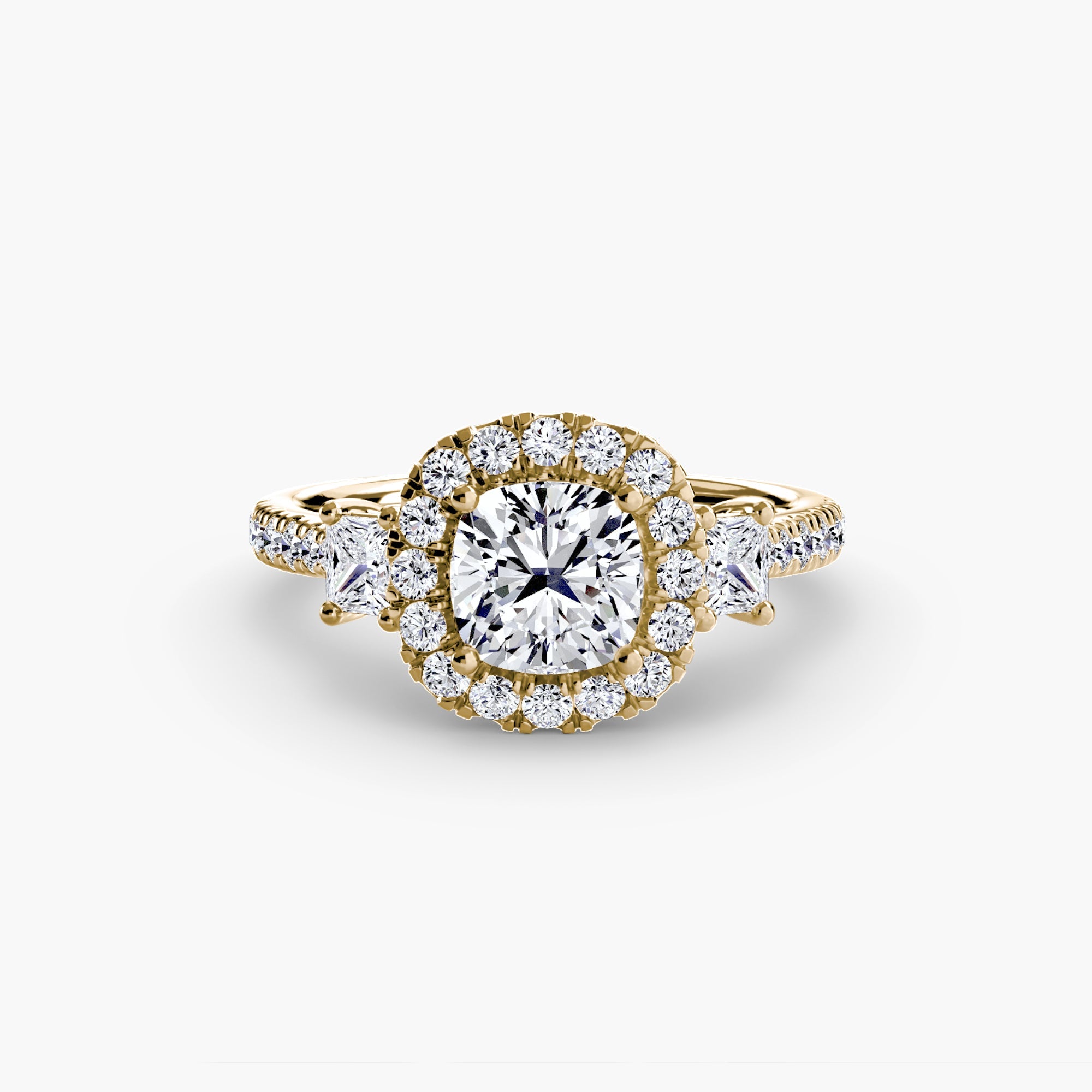 Three-Stone Ring with Halo 2 ALZA