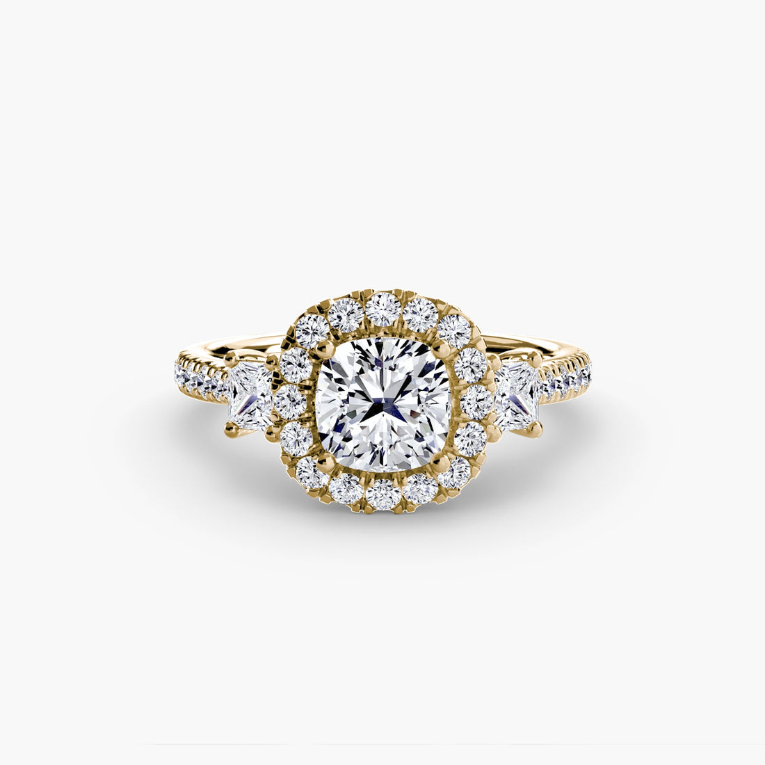 Three-Stone Ring with Halo 2 ALZA