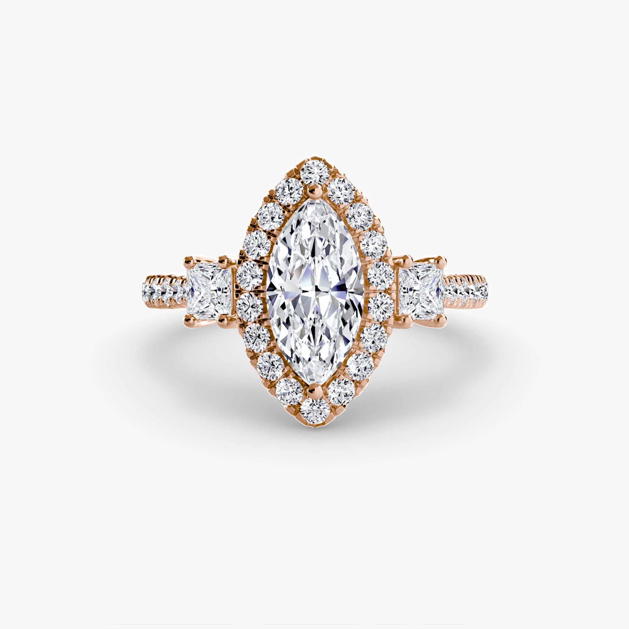 Three-Stone Ring with Halo 2 ALZA