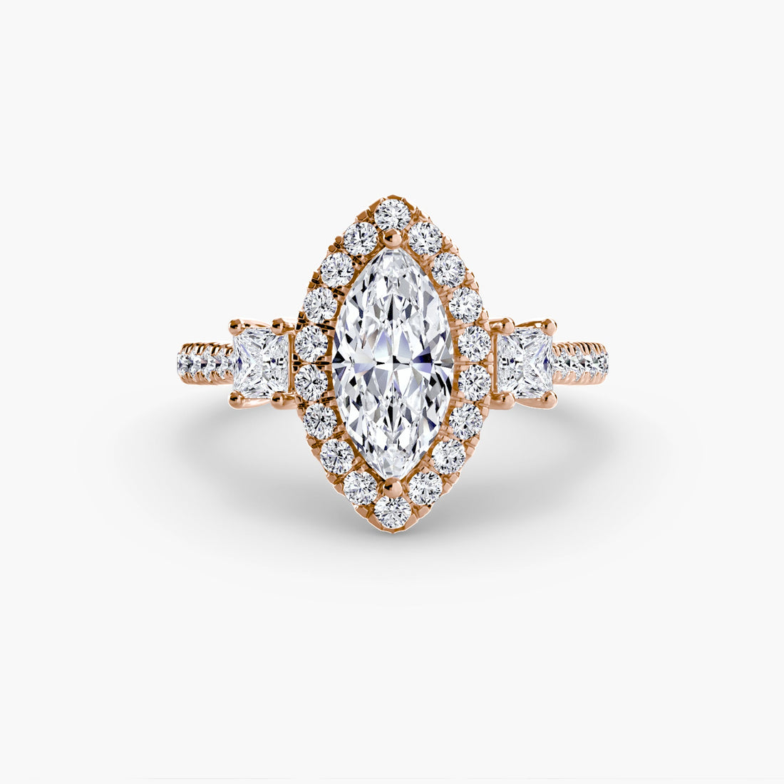 Three-Stone Ring with Halo 2 ALZA