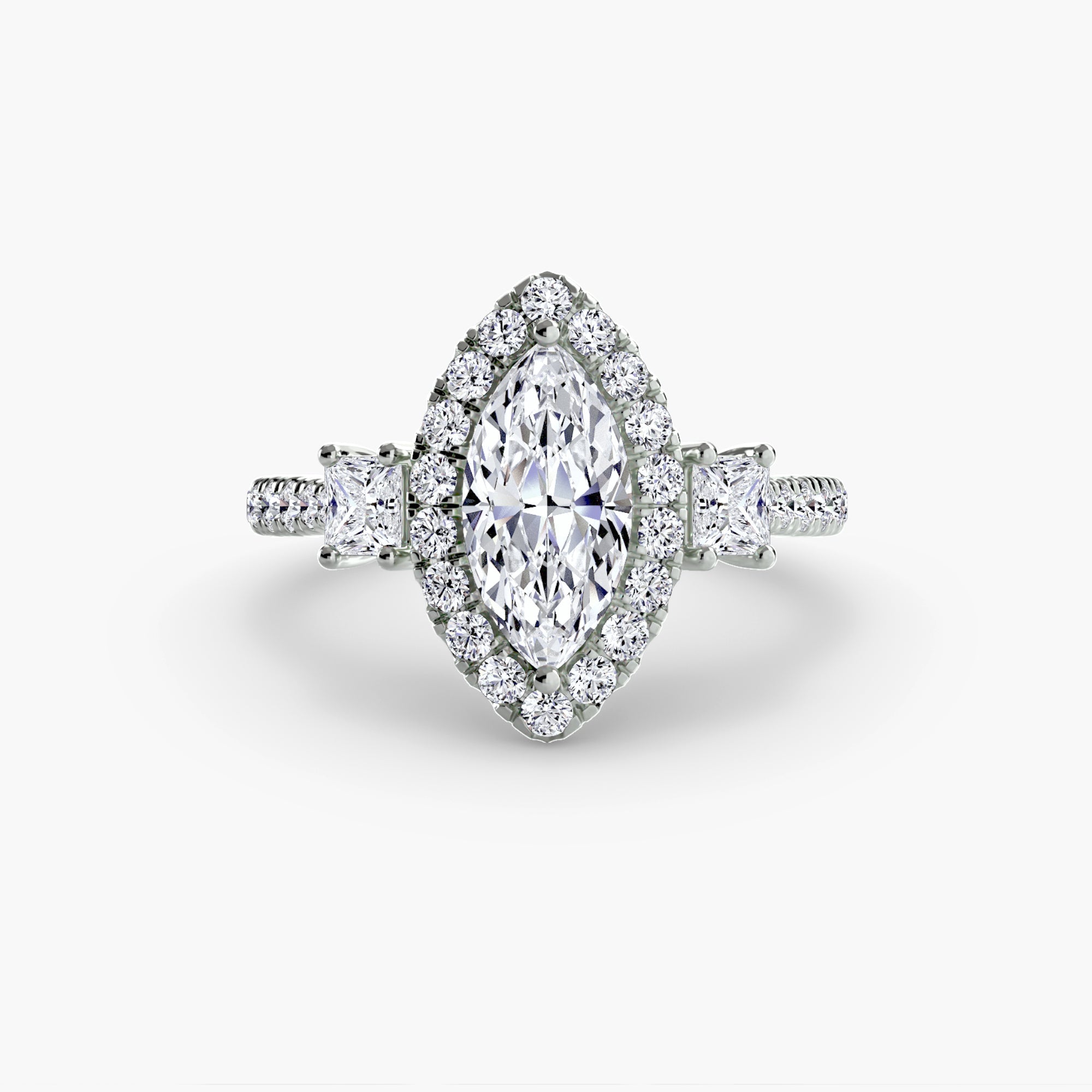 Three-Stone Ring with Halo 2 ALZA