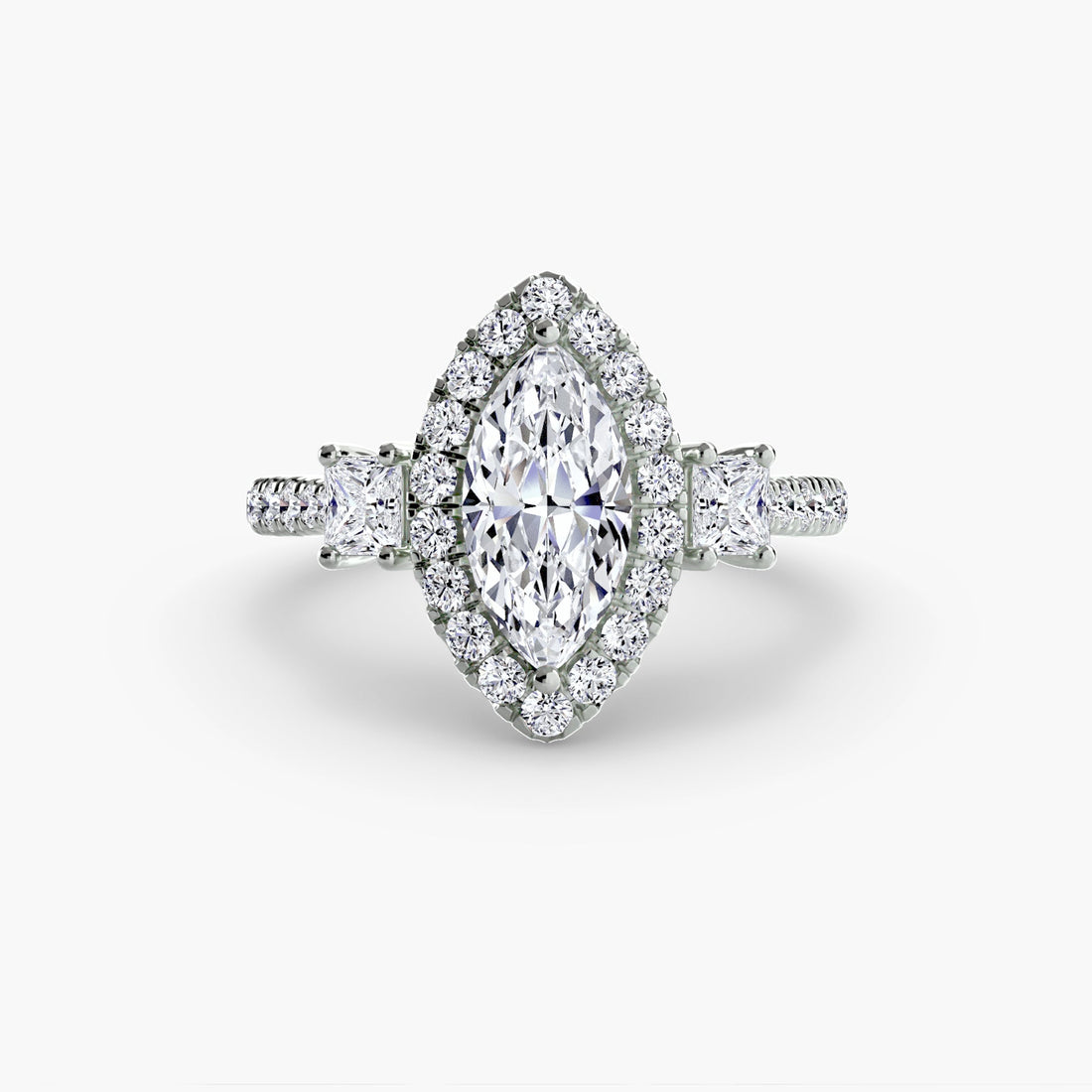 Three-Stone Ring with Halo 2 ALZA