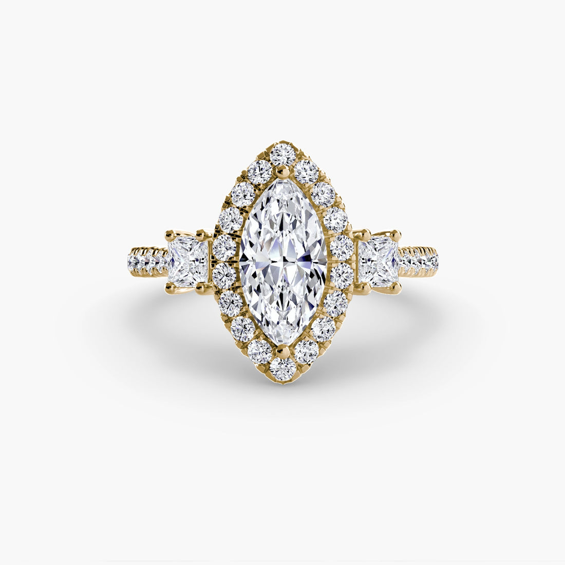 Three-Stone Ring with Halo 2 ALZA