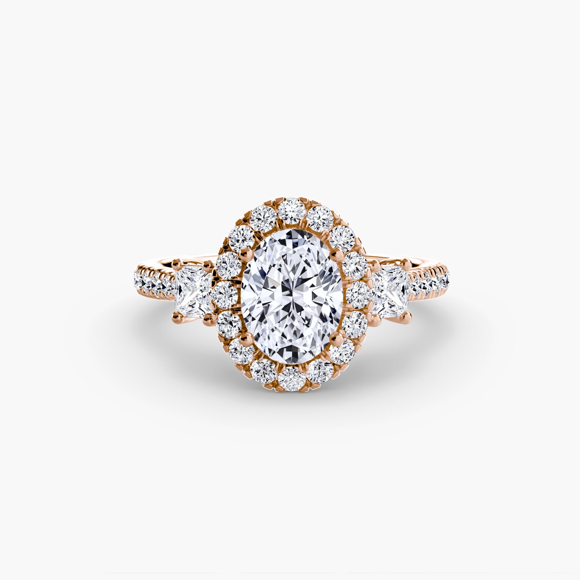 Three-Stone Ring with Halo 2 ALZA