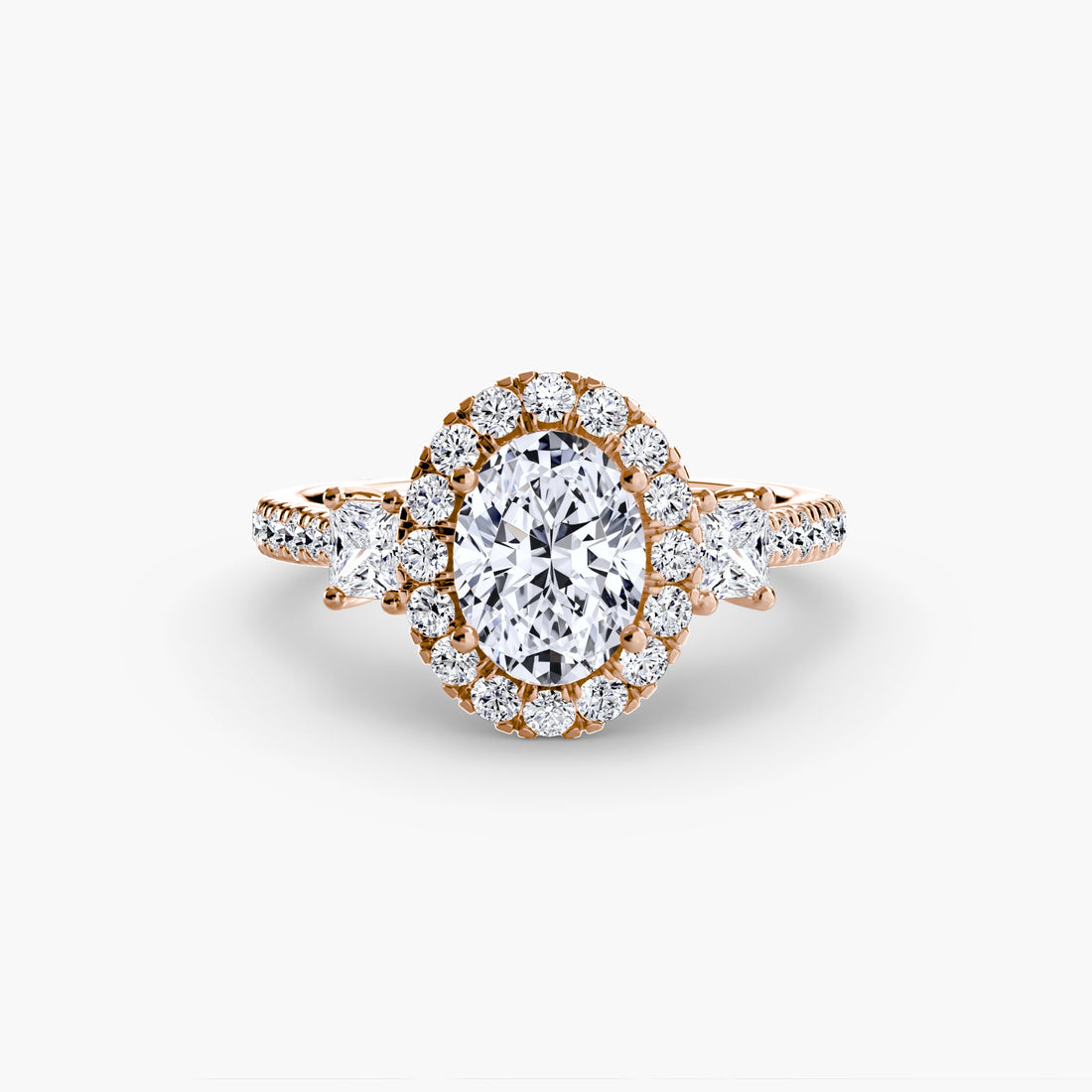 Three-Stone Ring with Halo 2 ALZA