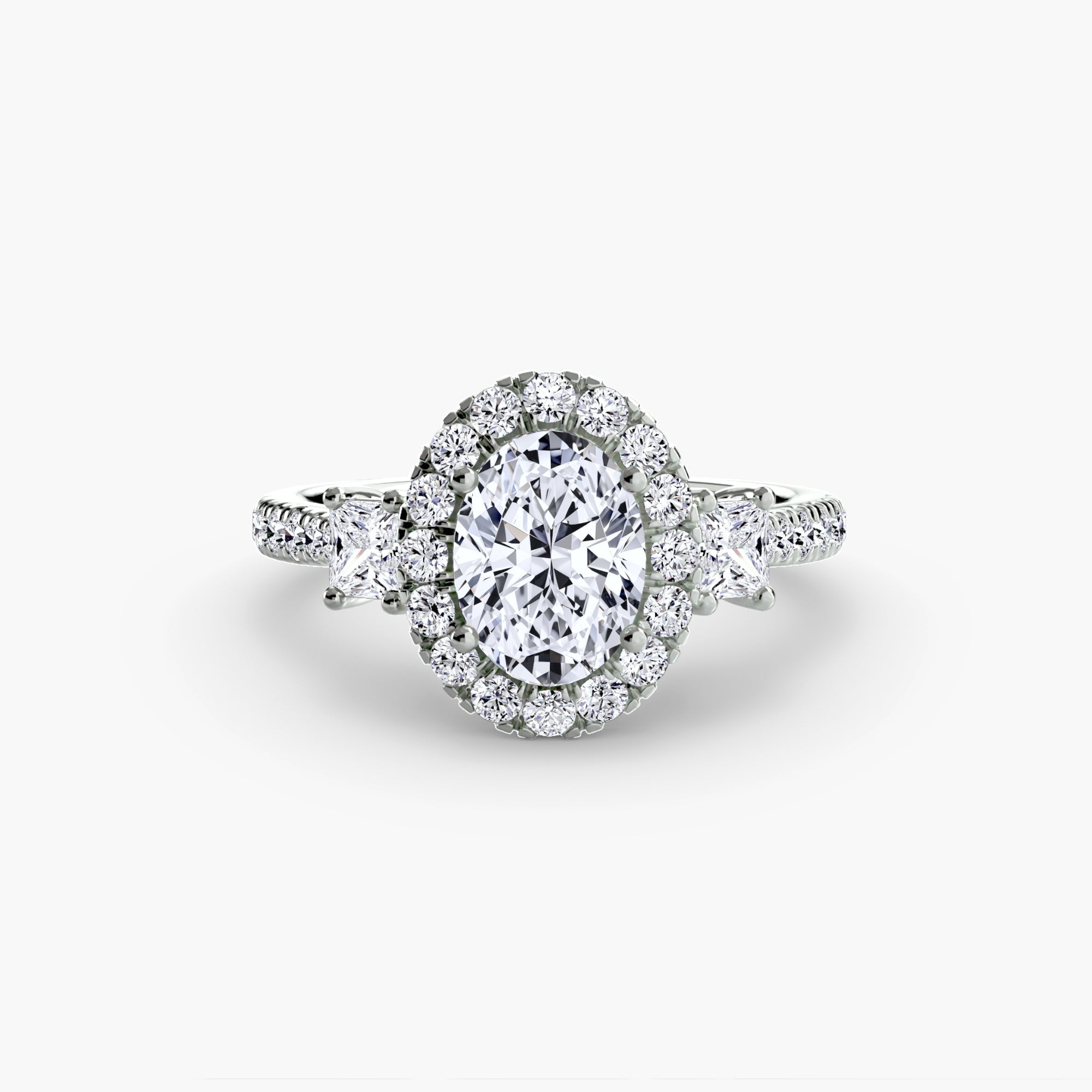 Three-Stone Ring with Halo 2 ALZA