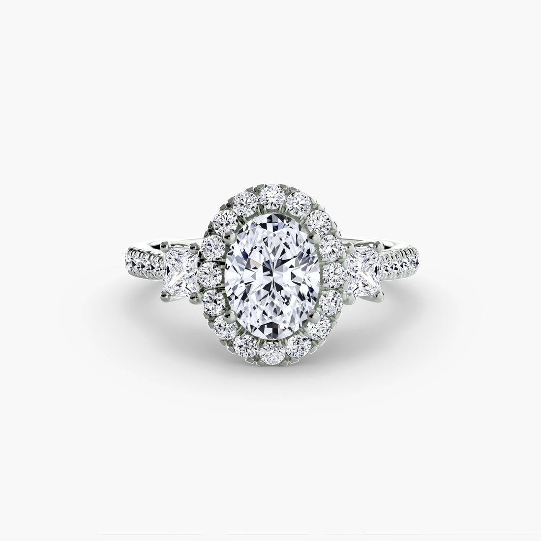 Three-Stone Ring with Halo 2 ALZA
