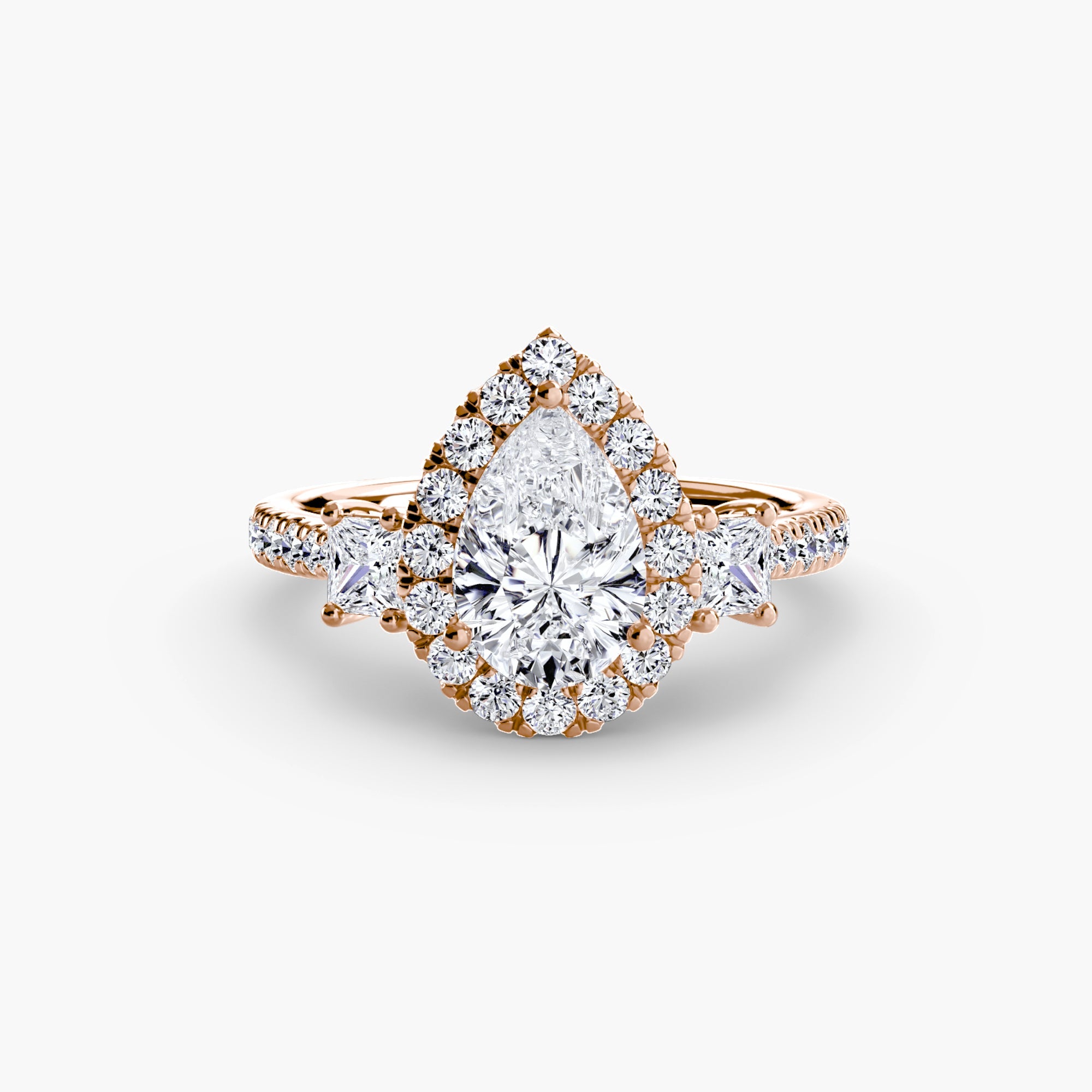 Three-Stone Ring with Halo 2 ALZA