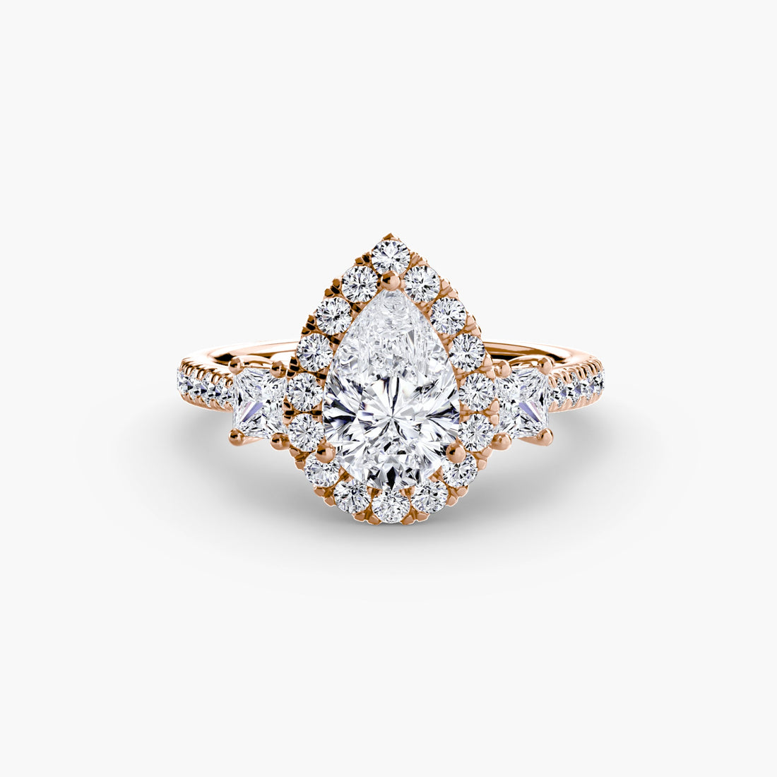 Three-Stone Ring with Halo 2 ALZA