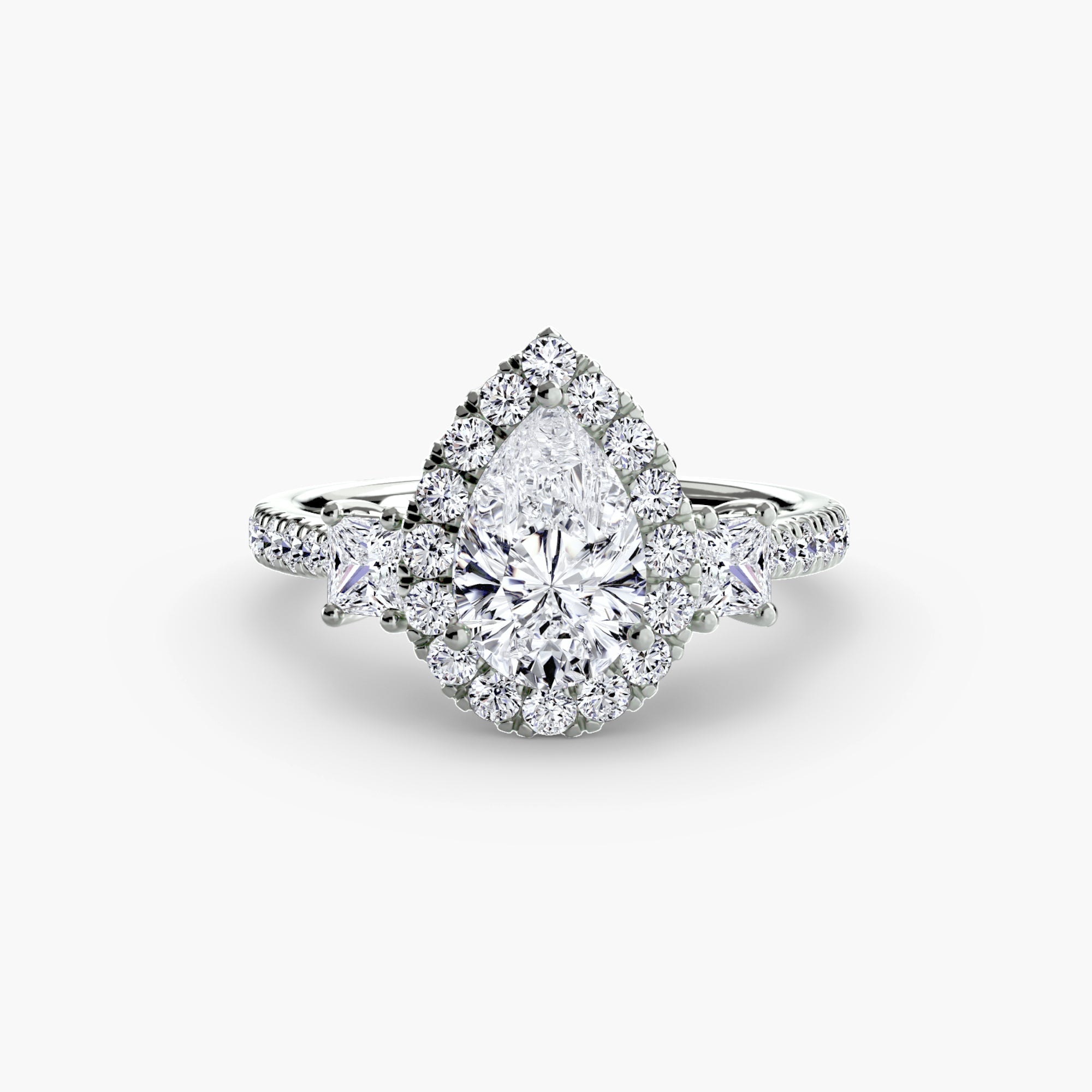 Three-Stone Ring with Halo 2 ALZA
