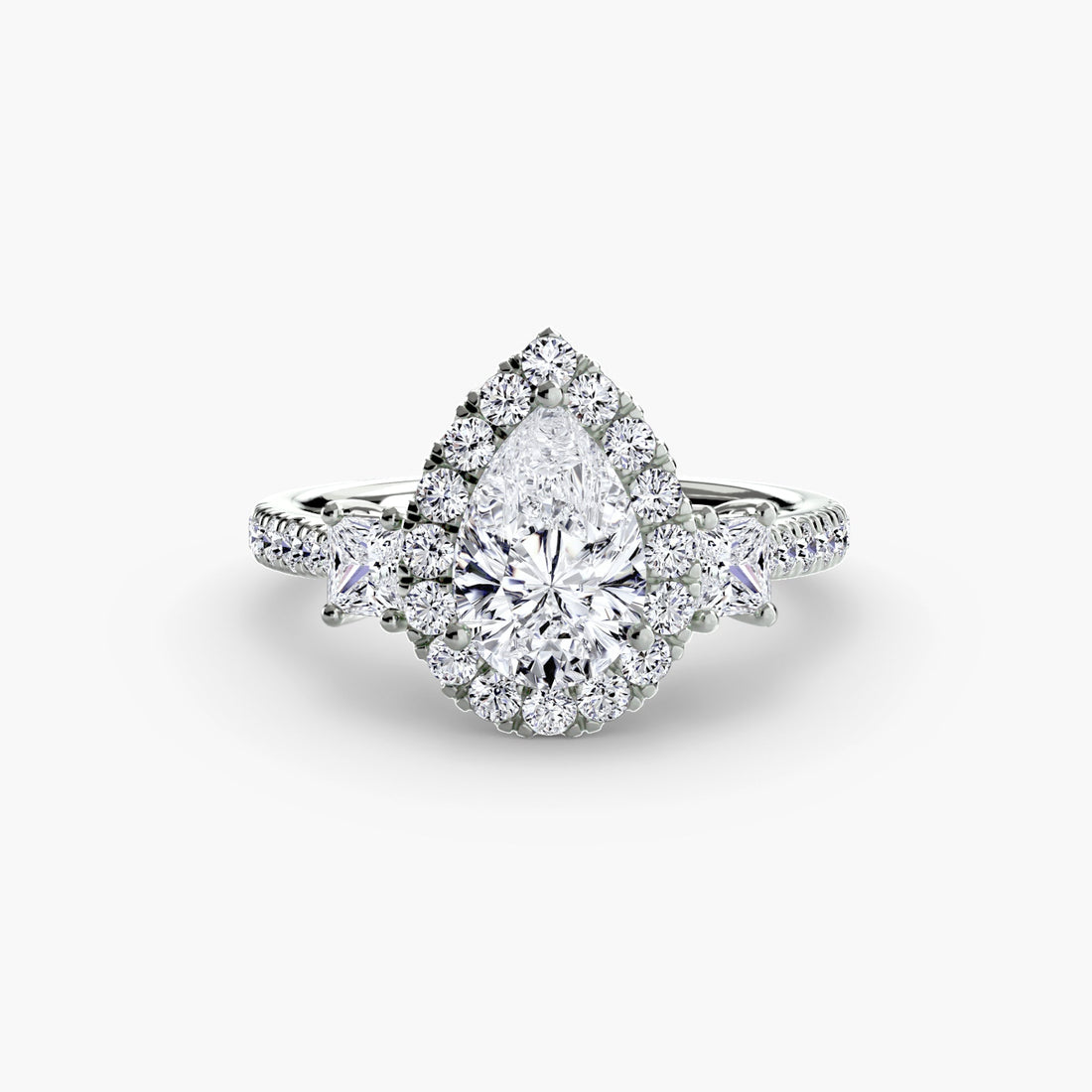 Three-Stone Ring with Halo 2 ALZA