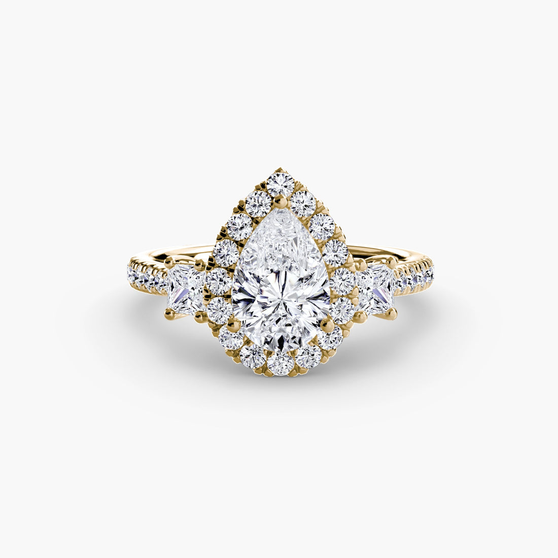 Three-Stone Ring with Halo 2 ALZA