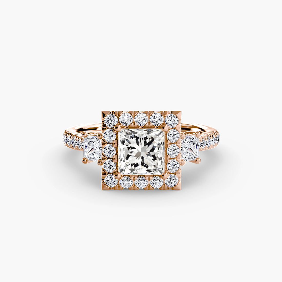 Three-Stone Ring with Halo 2 ALZA