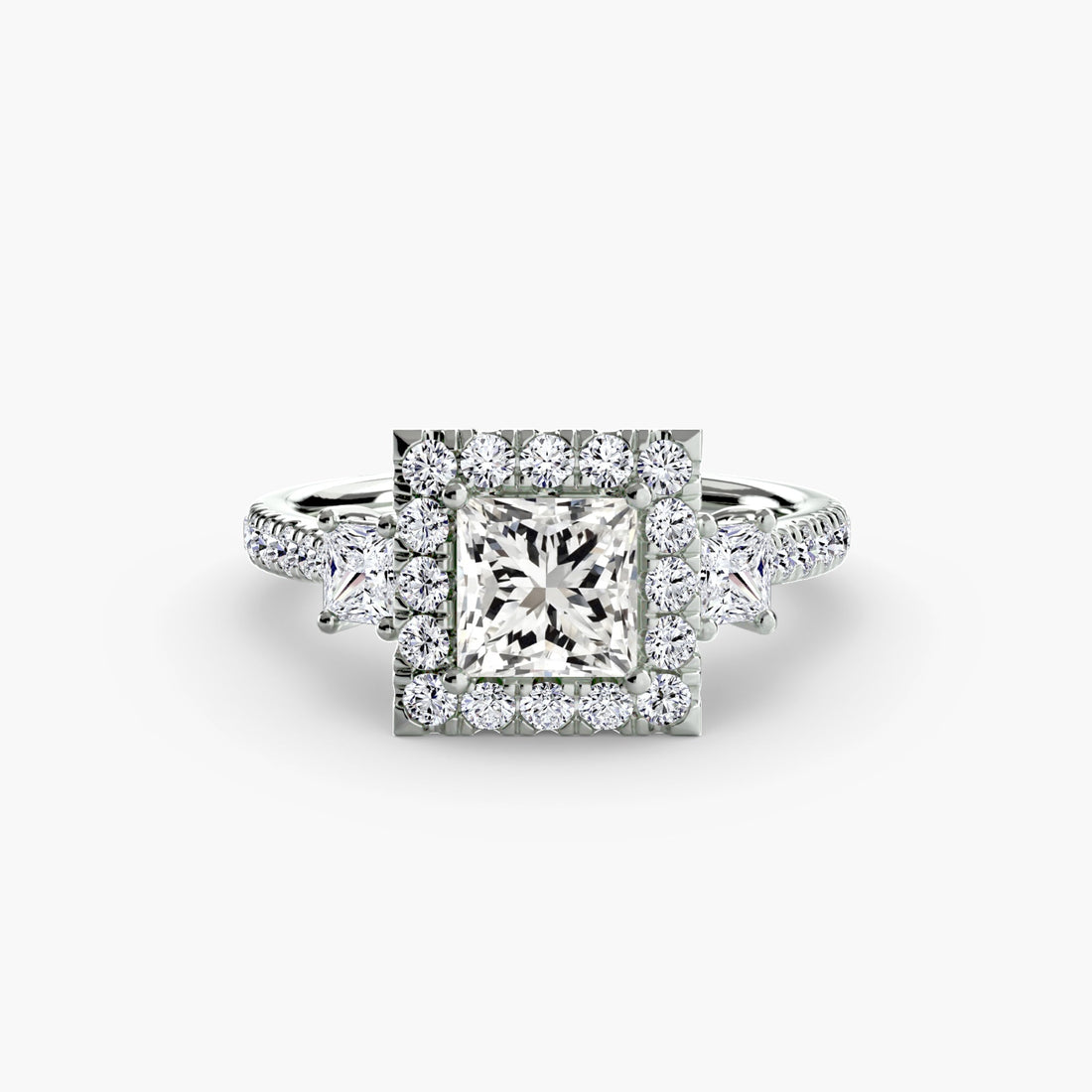 Three-Stone Ring with Halo 2 ALZA
