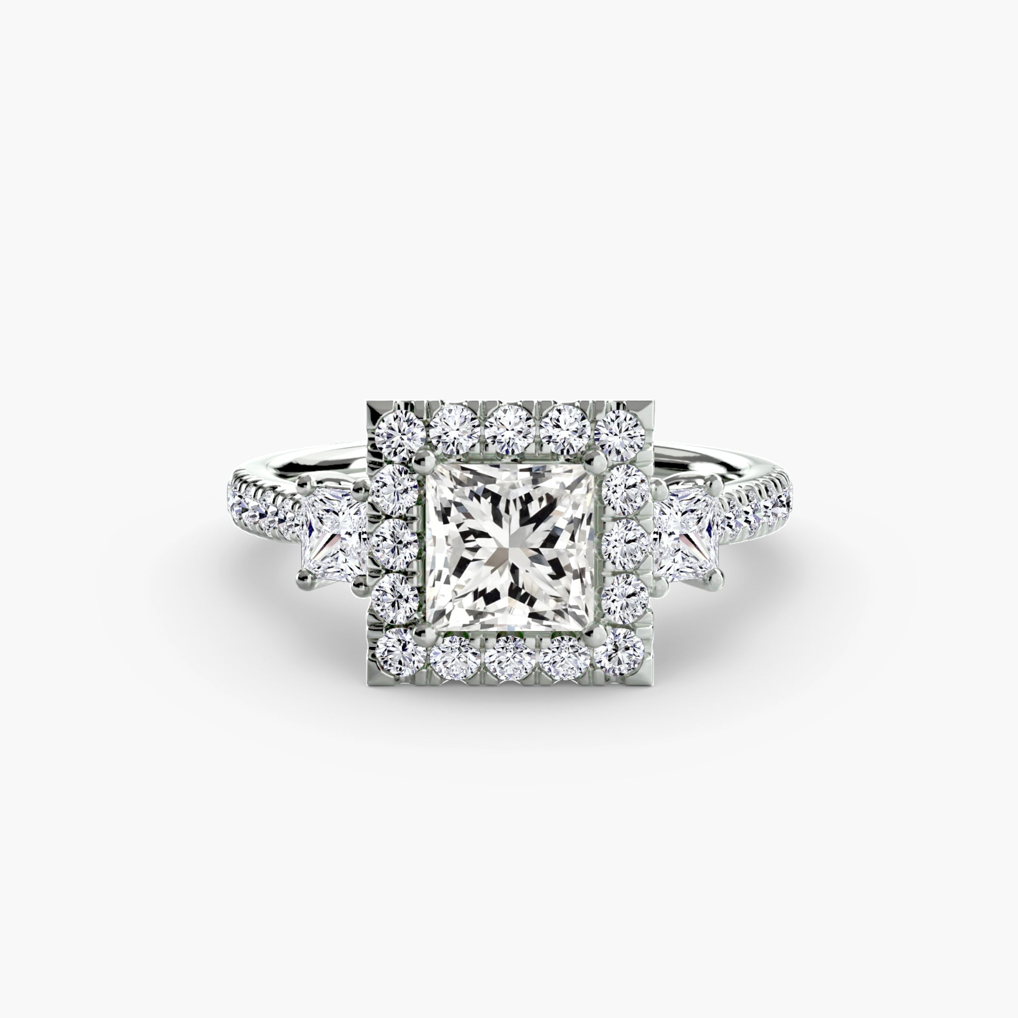 Three-Stone Ring with Halo 2 ALZA