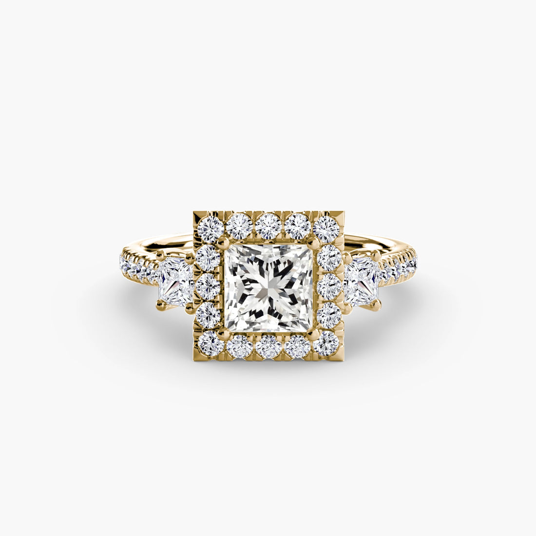 Three-Stone Ring with Halo 2 ALZA