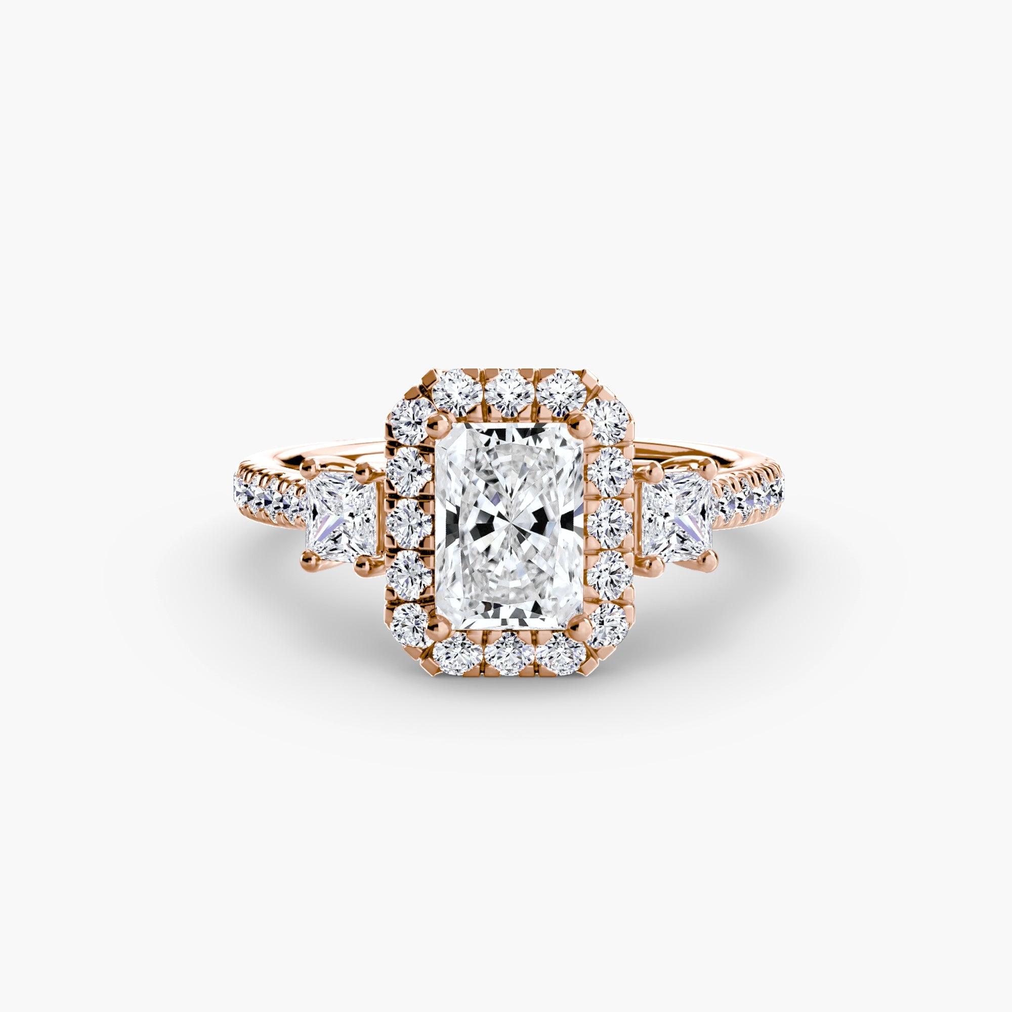 Three-Stone Ring with Halo 2 ALZA