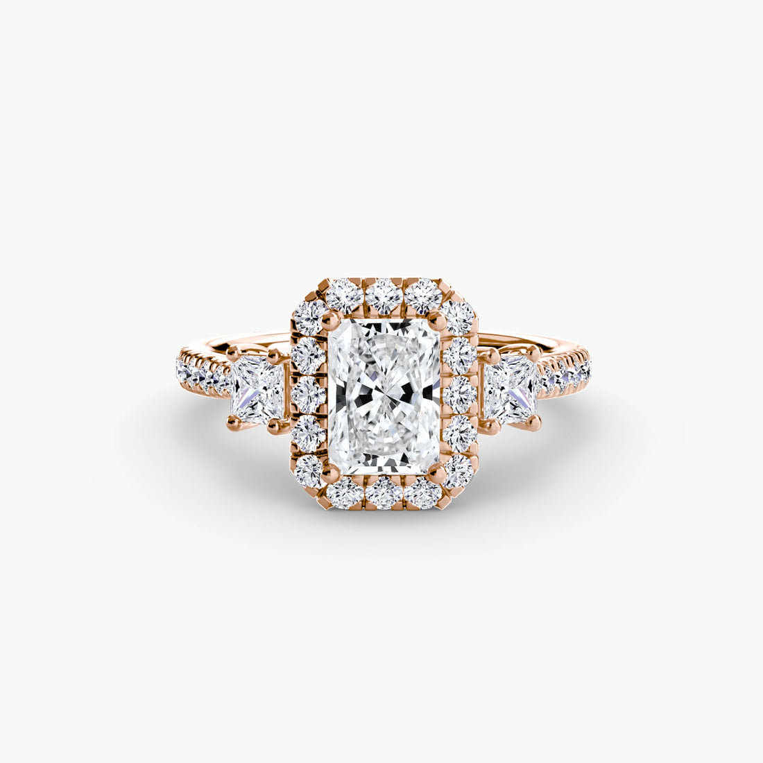 Three-Stone Ring with Halo 2 ALZA