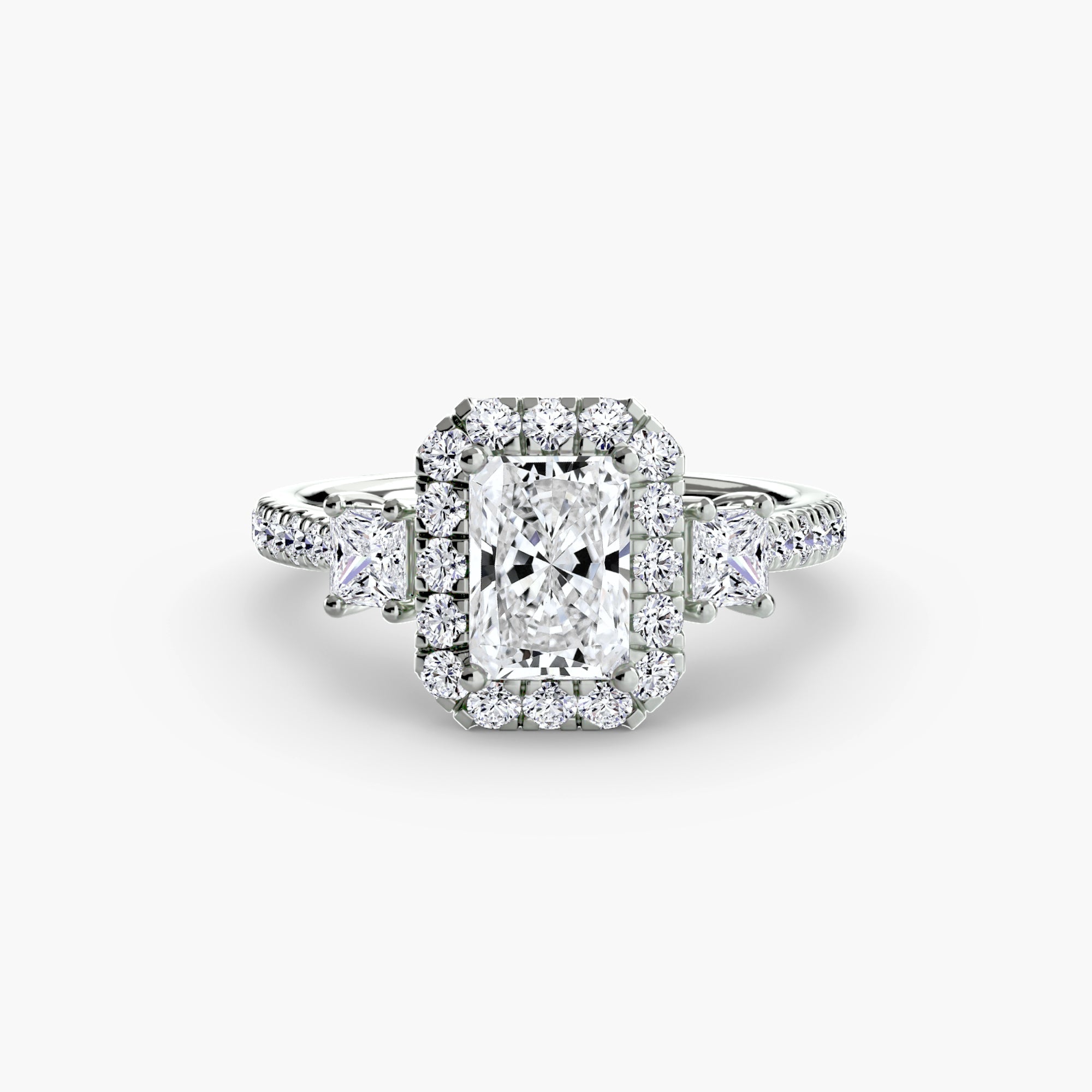 Three-Stone Ring with Halo 2 ALZA