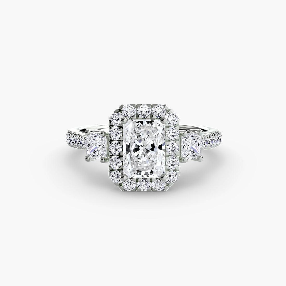 Three-Stone Ring with Halo 2 ALZA