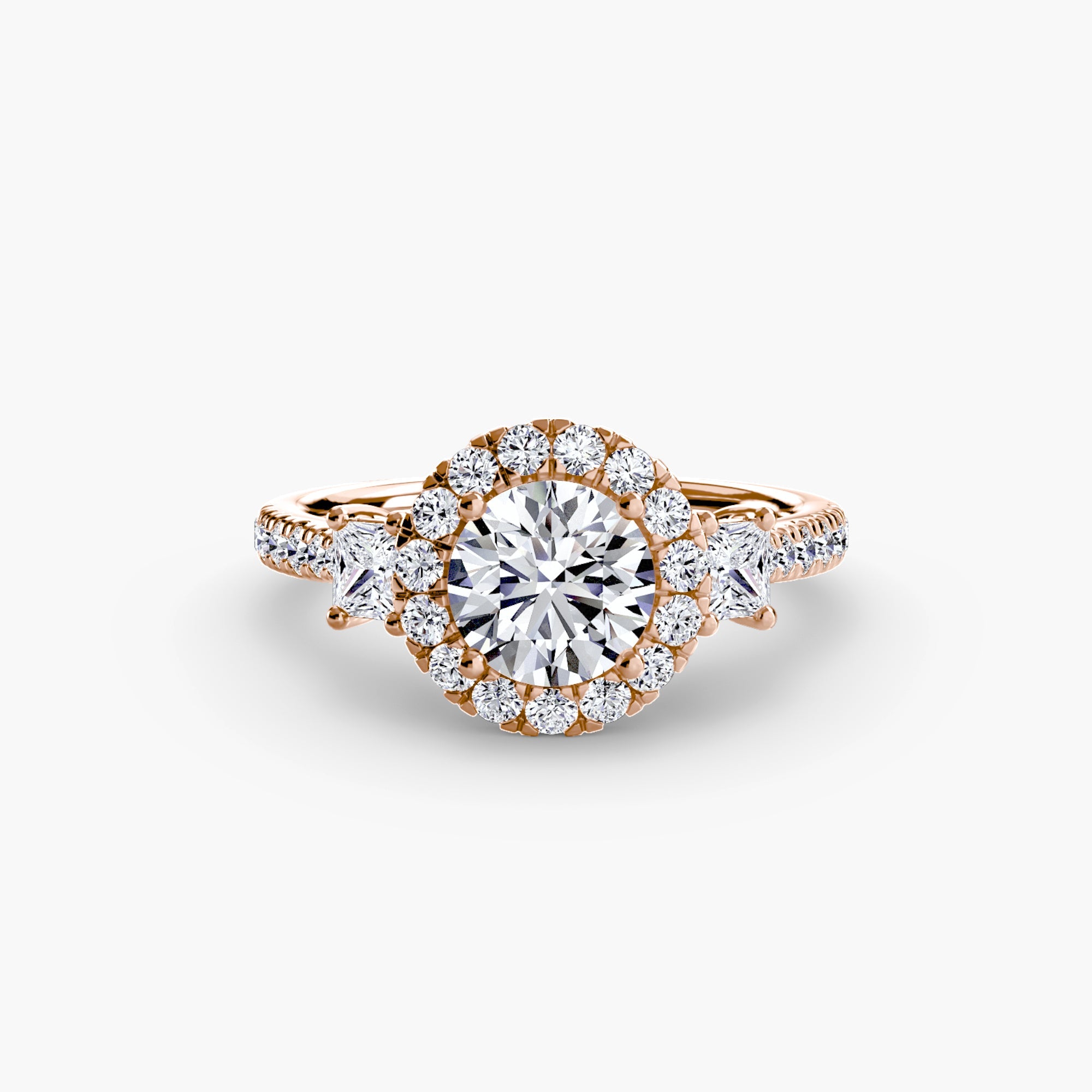 Three-Stone Ring with Halo 2 ALZA