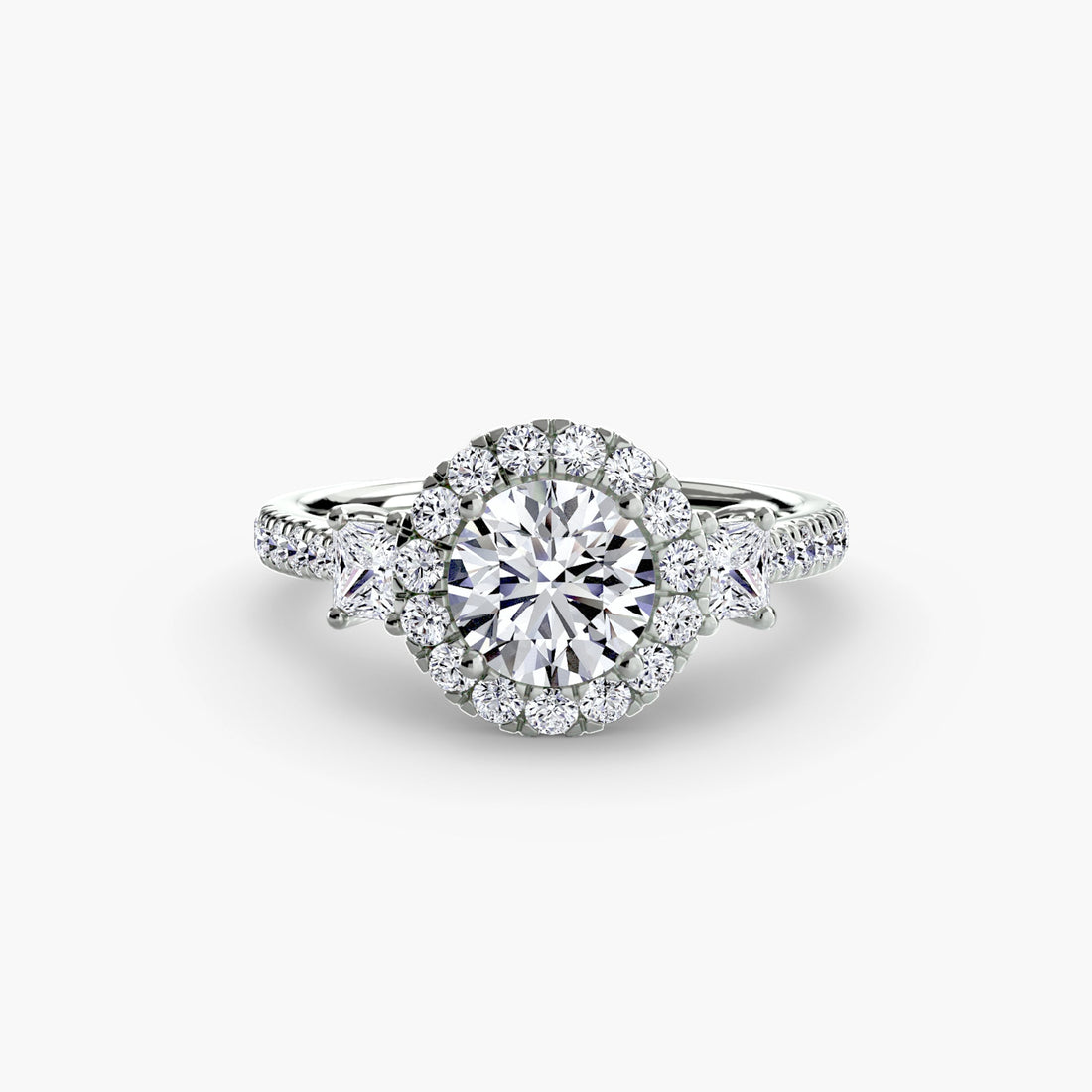 Three-Stone Ring with Halo 2 ALZA