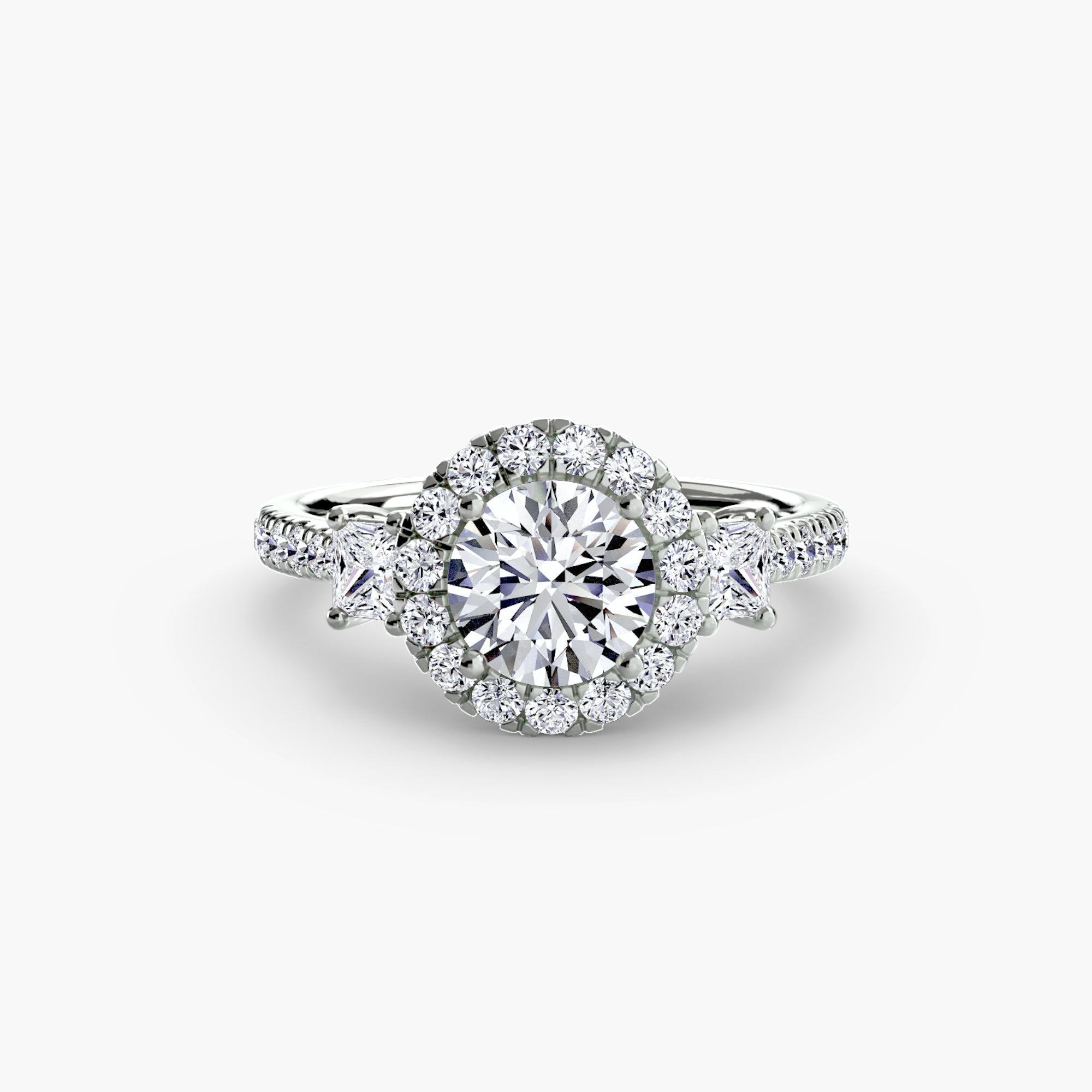 Three-Stone Ring with Halo 2 ALZA