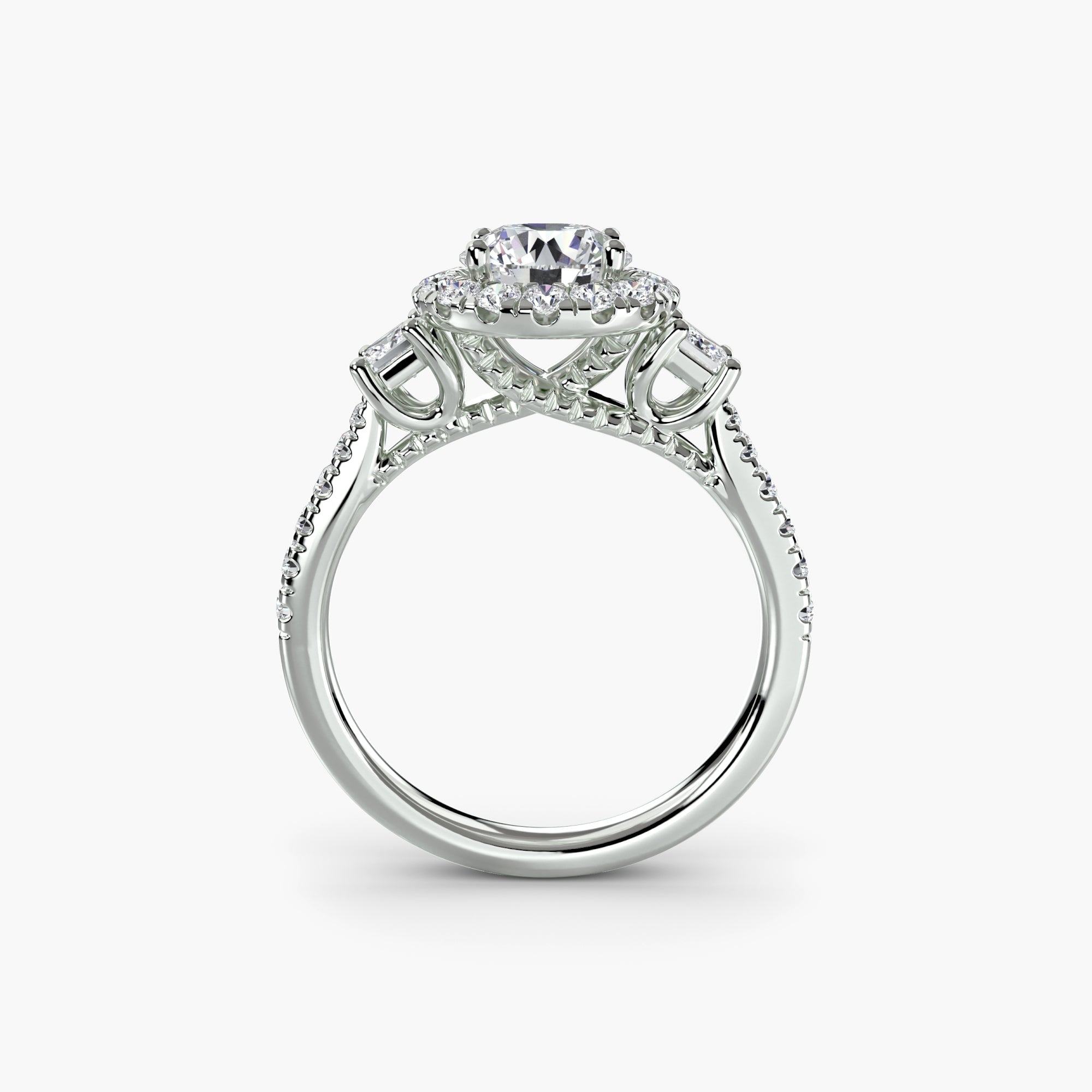Three-Stone Ring with Halo 2 ALZA