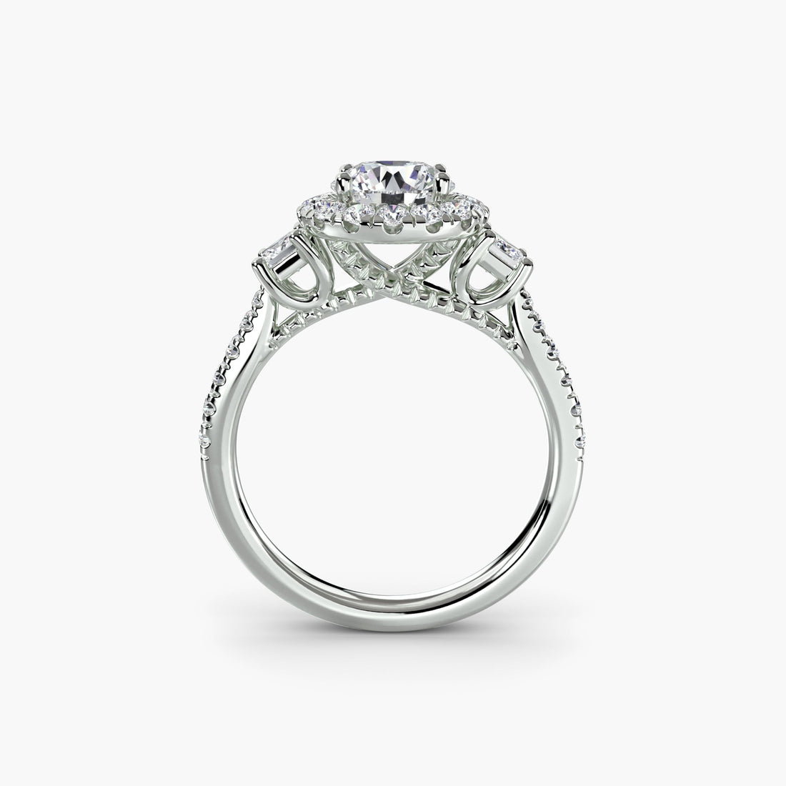 Three-Stone Ring with Halo 2 ALZA