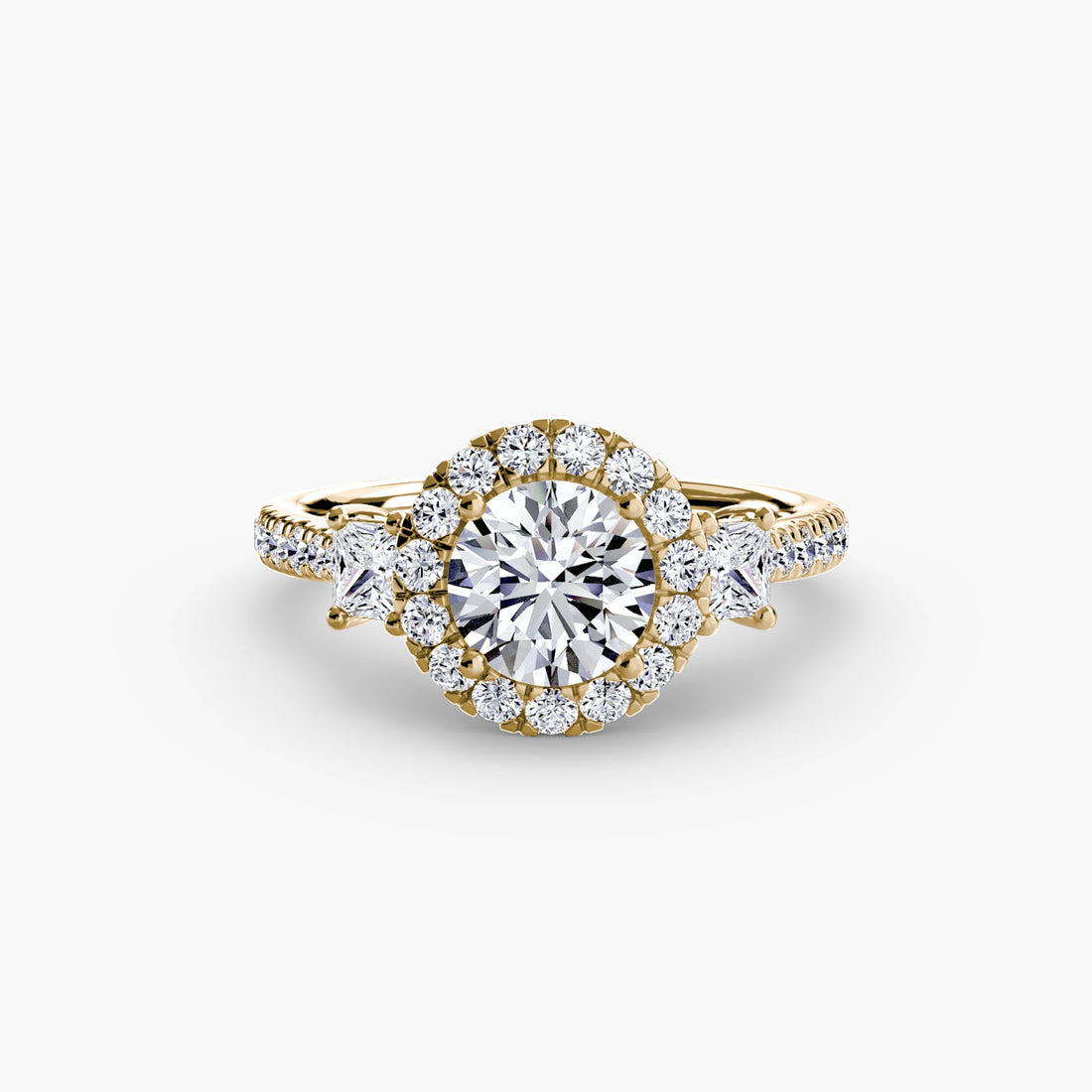 Three-Stone Ring with Halo 2 ALZA