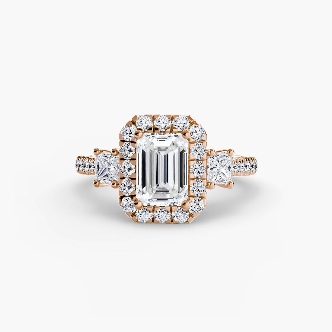 Three-Stone Ring with Halo 2 ALZA