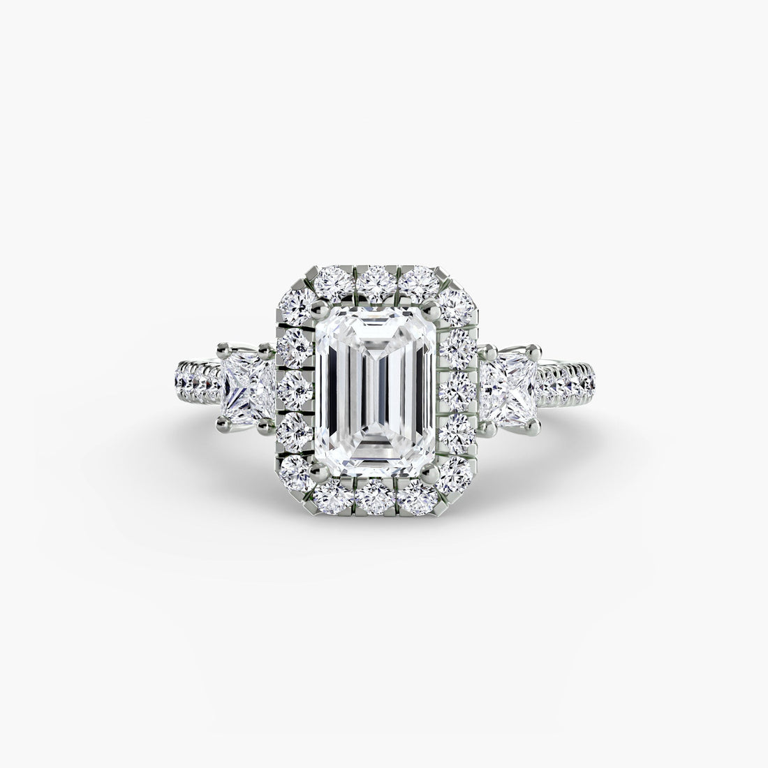 Three-Stone Ring with Halo 2 ALZA
