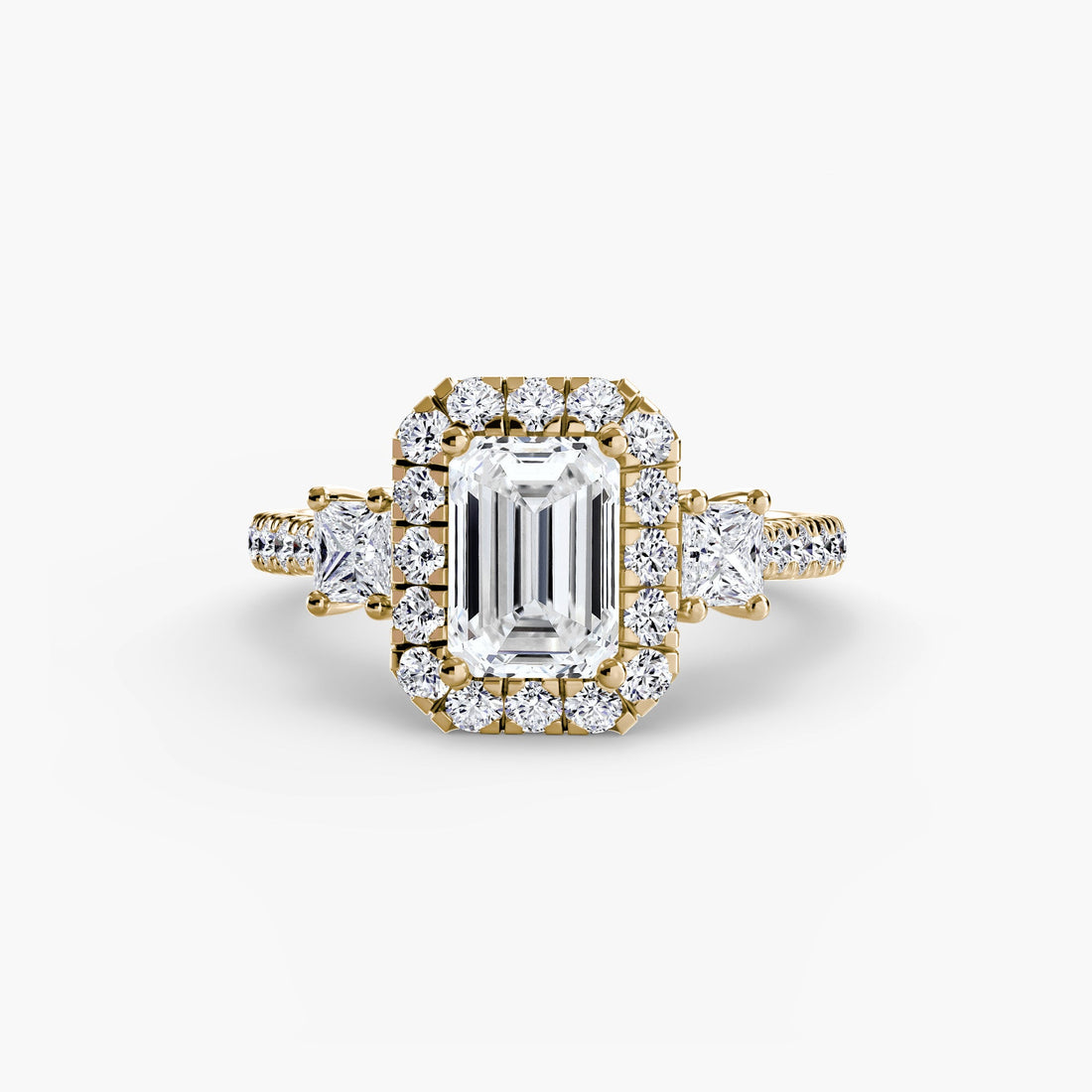 Three-Stone Ring with Halo 2 ALZA