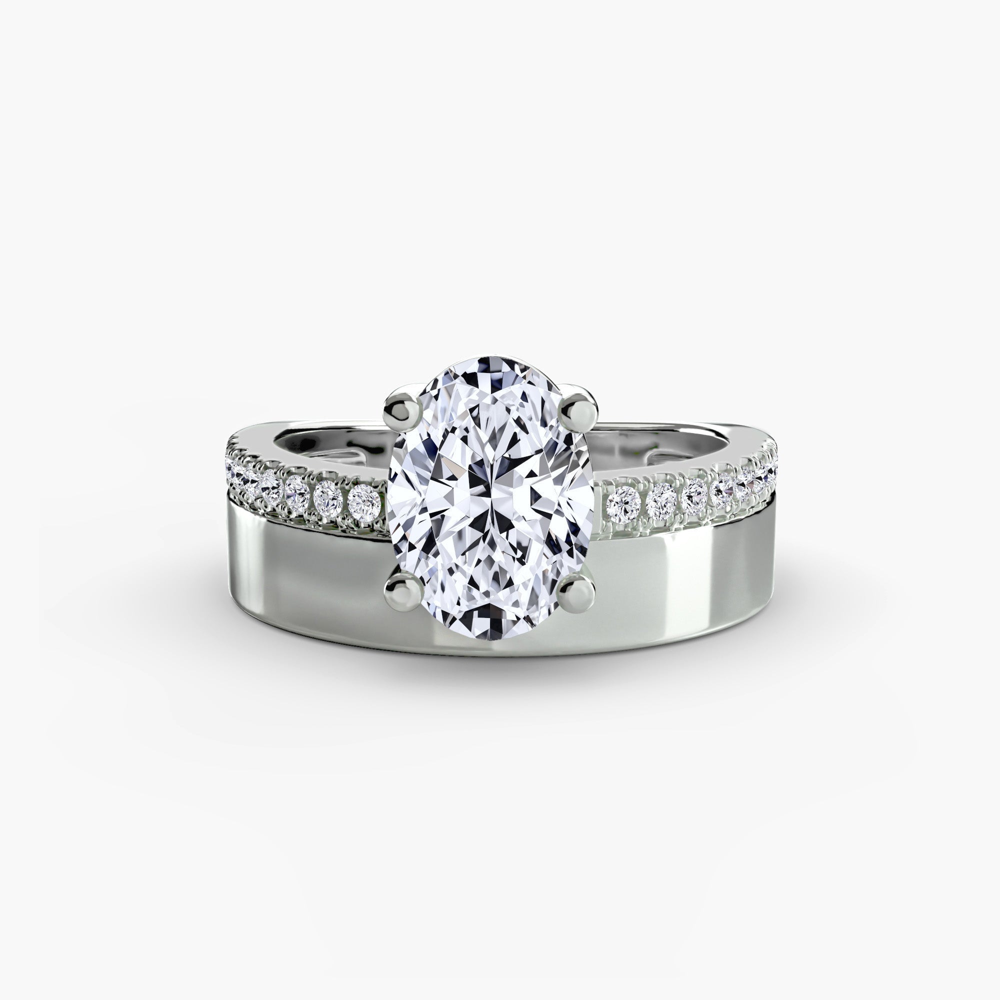 Wide Band Solitaire with Pavé Band ALZA