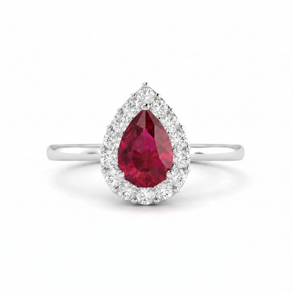 Rouge Halo Pear-Cut Ruby Diamond Ring