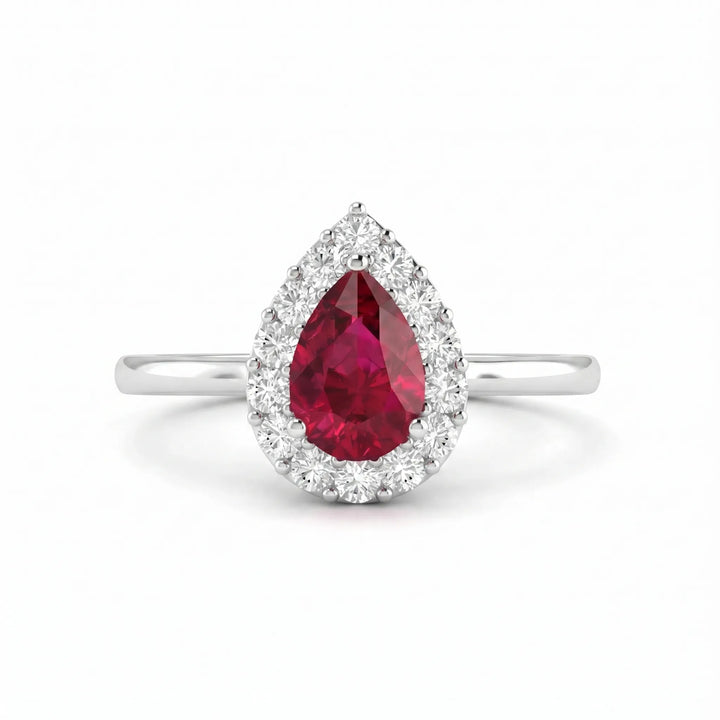 Rouge Halo Pear-Cut Ruby Diamond Ring