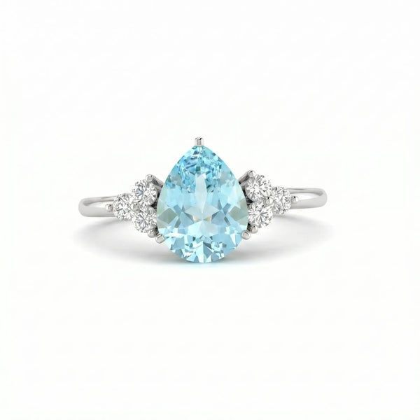 Riviera Tre Pear-Cut Aquamarine Diamond Ring